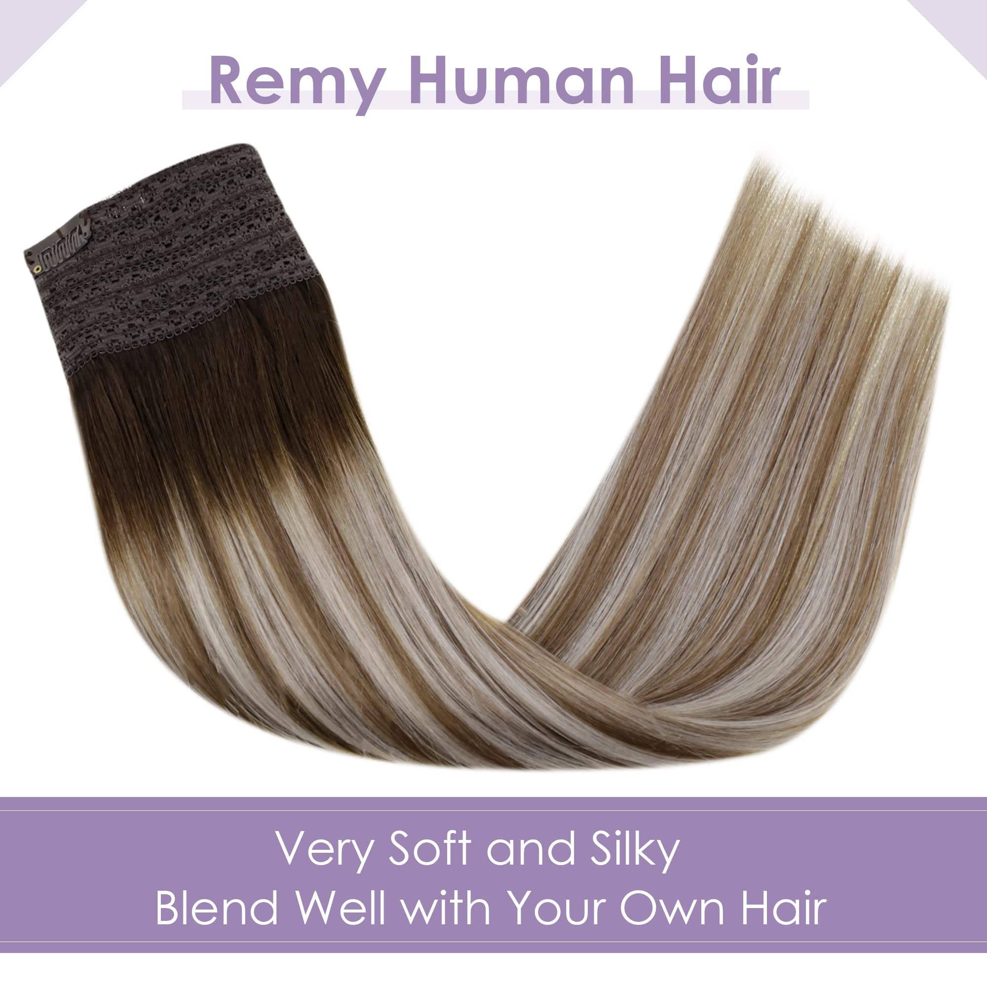 LaaVoo Extensiones Hilo Balayage Marrón Oscuro Ombre Rubio Extensiones Hilo Pelo Natural 50cm/20Pulgadas Extensiones Hilo Invisible Liso 100g #3/8/24