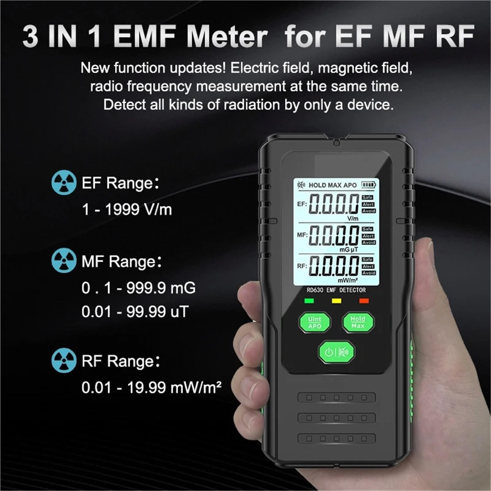 Miernik pola elektromagnetycznego RD630 Tester Promieniowania Elektromagnetycznego Detektora Pola Miernik EMF 3 W 1