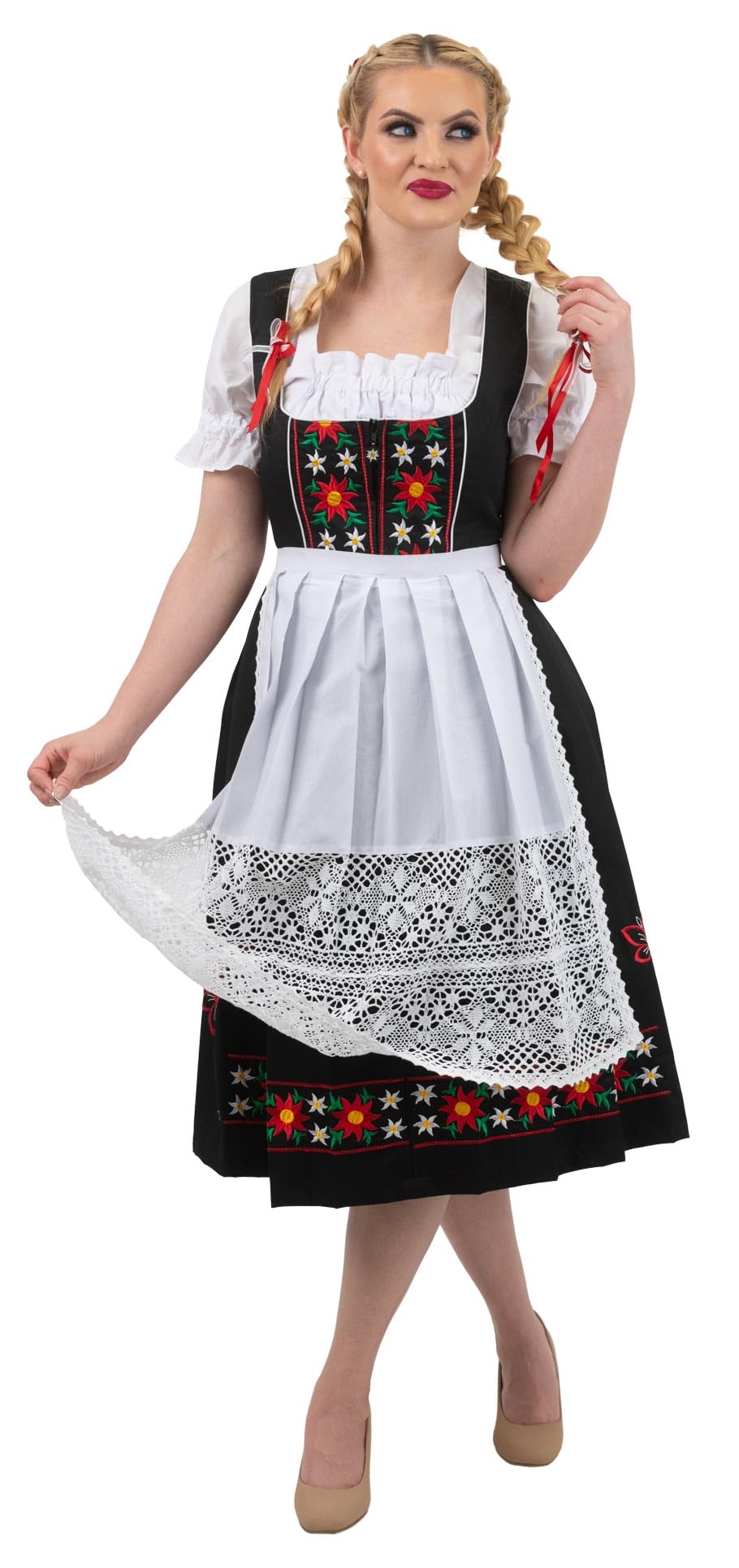 3-Piece Long Black German Wear Party Oktoberfest Waitress Dress