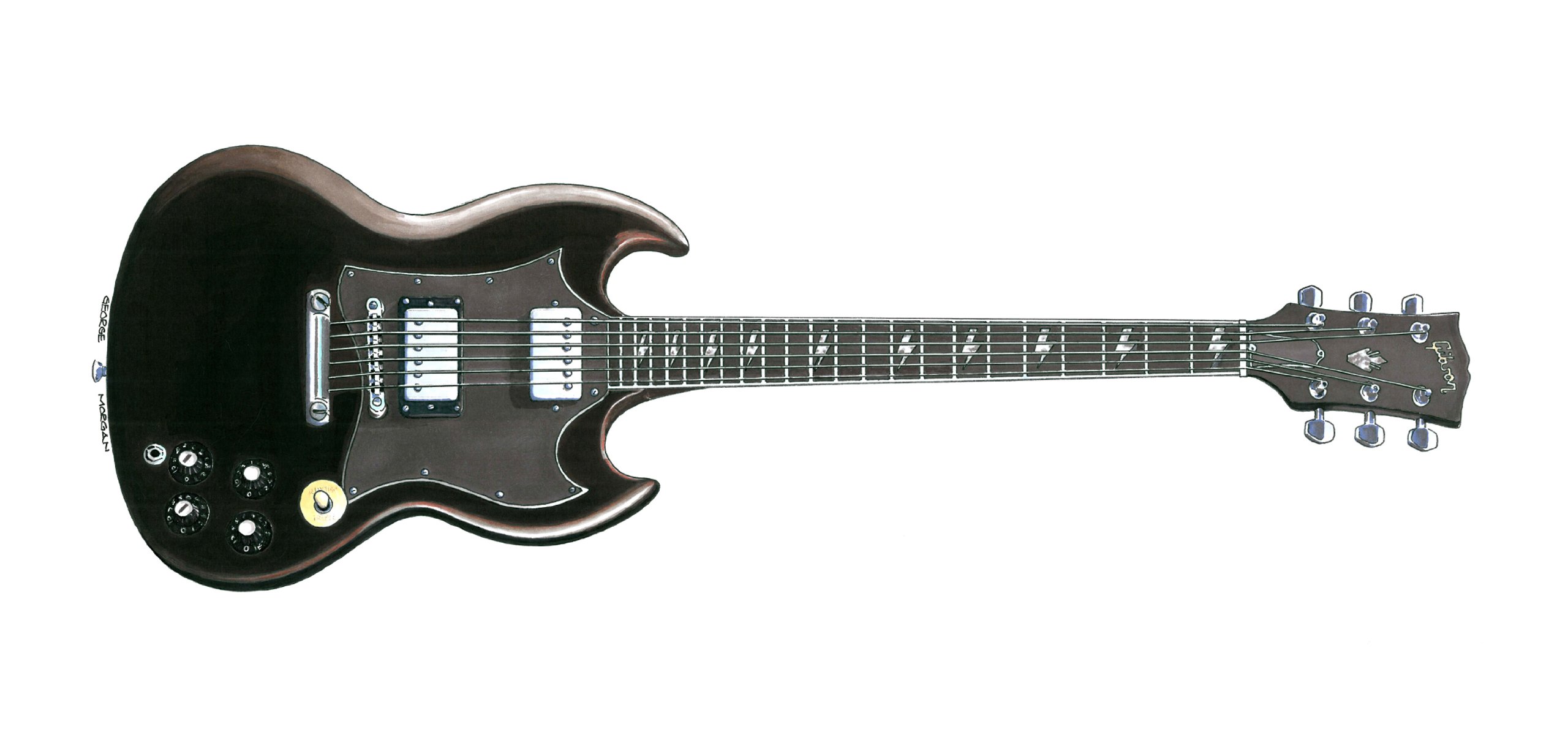 Mini Guitar Angus Young AC/DC Sg Model Hard Case Box Miniature In