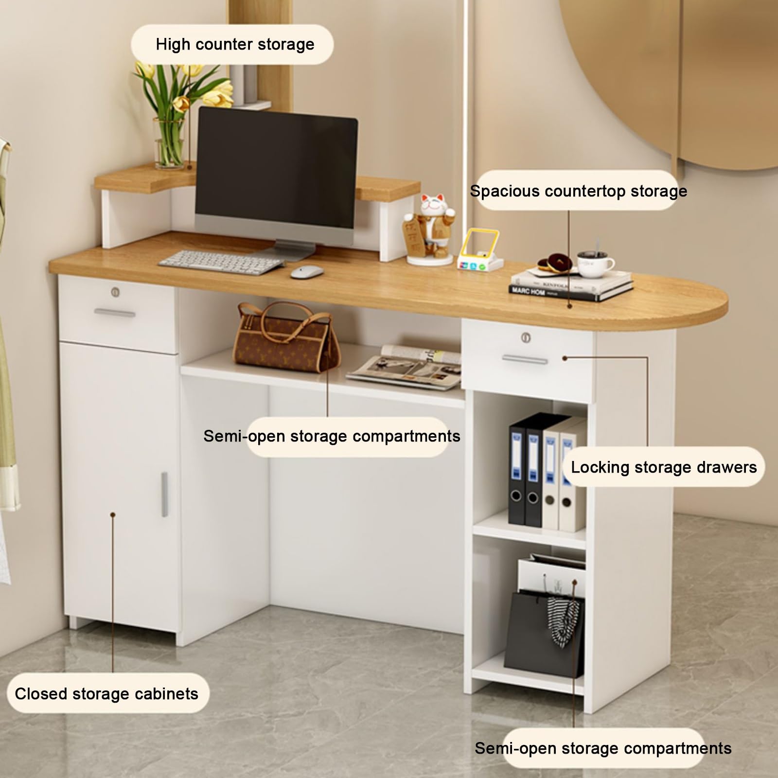 Empfangstheke,Moderne Rezeption,Rezeptionstheken,Rezeptionstisch mit abschließbarer Schublade，Ladentheke，Modern Büromöbel Thekentisch，Empfangstheke Kosmetikstudio(Left-7,120x50cm/47.2x19.6in)