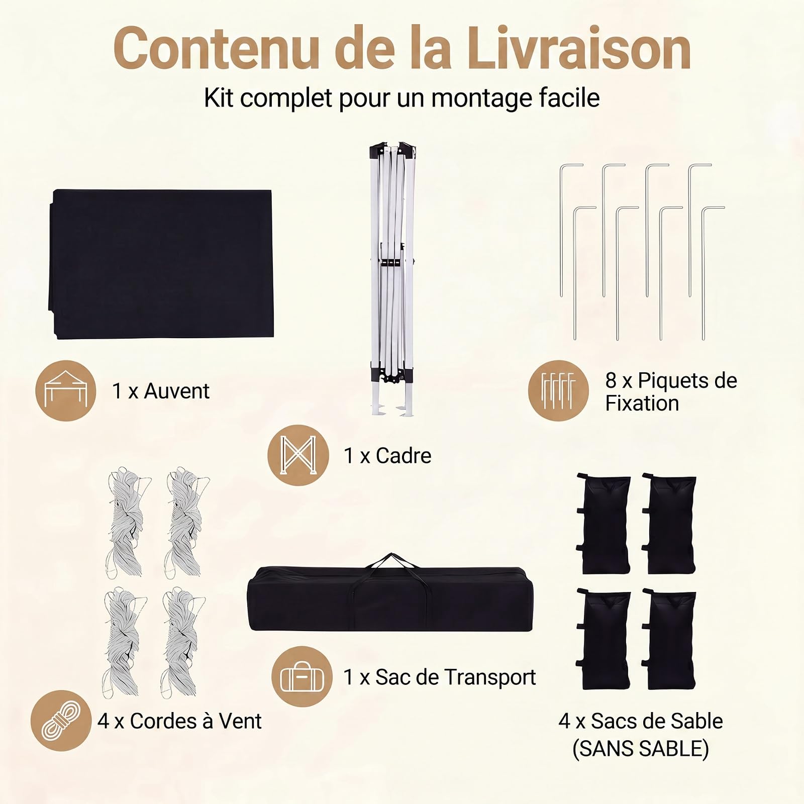 RELAX4LIFE Tonnelle Pliante 3x3 Imperméable, Barnum Pliant Facile à Monter, Protection Solaire UPF50+, Tissu Oxford Argenté, Cadre Métallque, Sac Inclus, Gazebo 3x3 pour Terrasse Marché Camping (Noir)