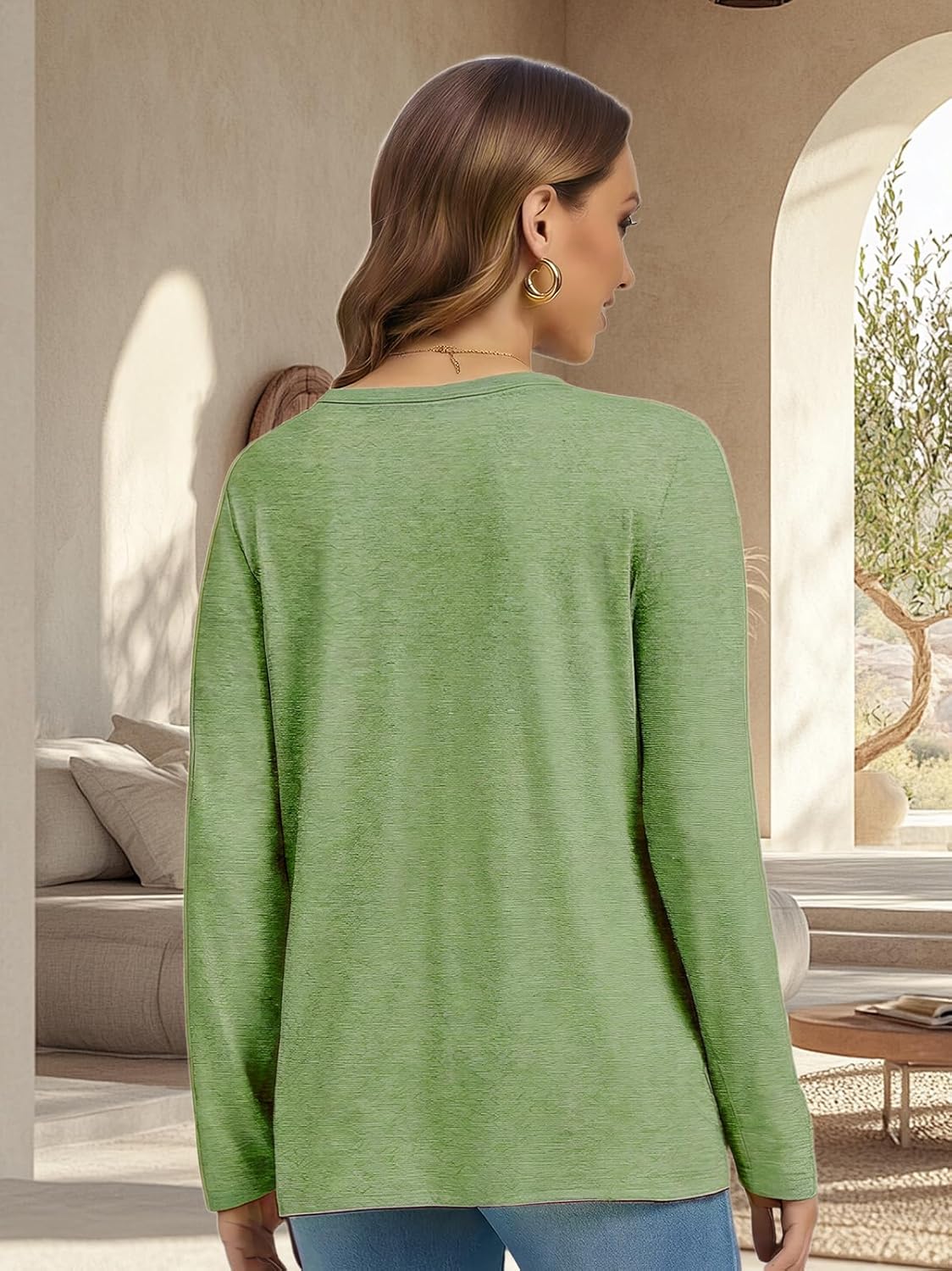 Womens Hiking Mountain Shirt Nature Sunrise Funny Pine Tree River Graphic T Shirt Long Sleeve Workout Tee Top - Image 5