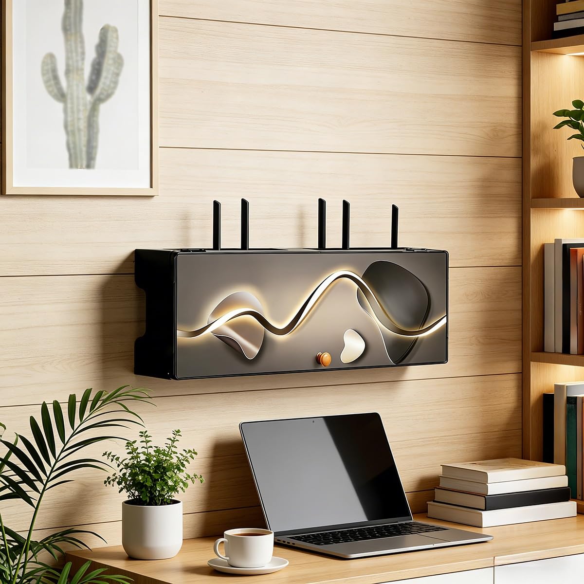 Porta Modem da Parete - Senza Fori, Motivo Pietra, Organizzatore di Cavi per Router, Modem & Arredamento Casa(A,80cm/31.5in)