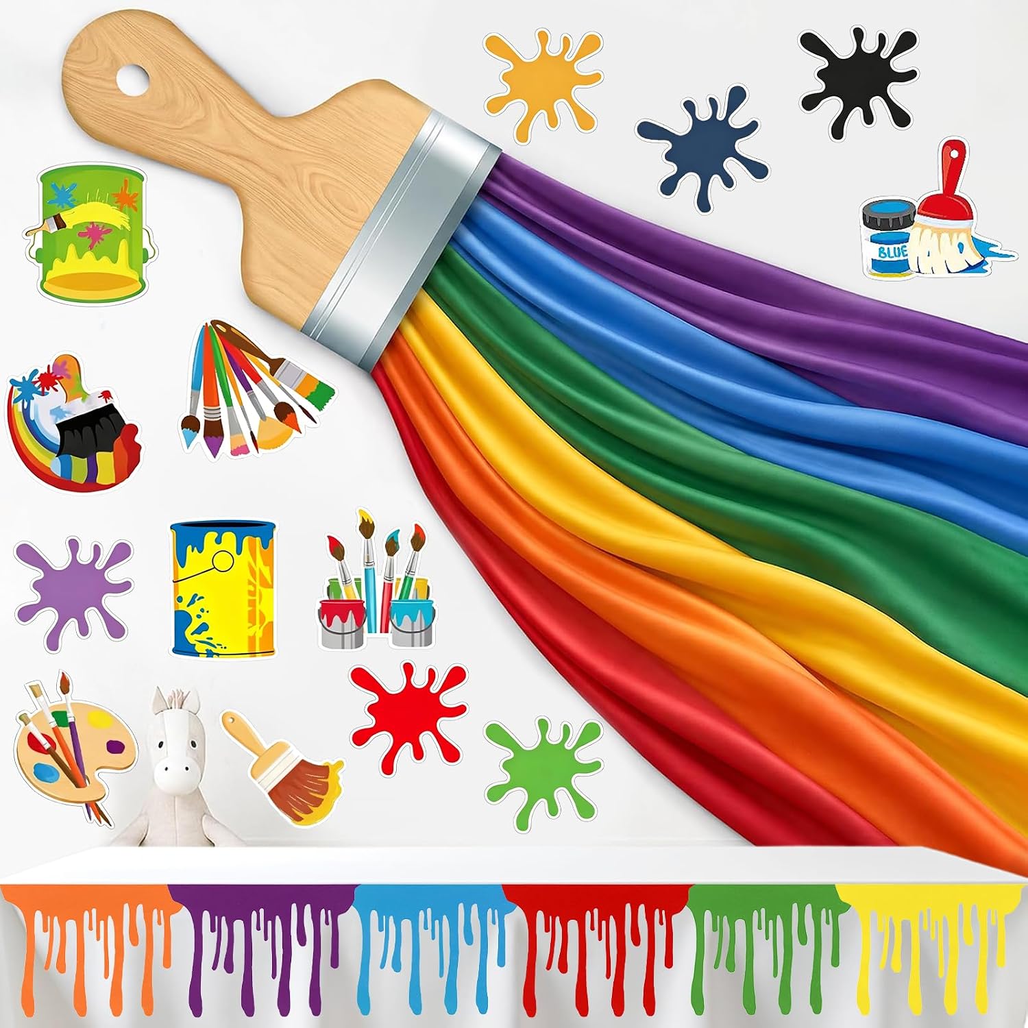 64 Pcs Art Painting Party Decoration 3D Rainbow Colorful Classroom Decor