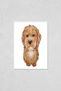 Poster Reproduction of Labradoodle puppy digital art illustration of cute canine animal. Crossbreed dog created by crossing Labrador retriever and Standard, Miniature, or Toy Variation Number 2
