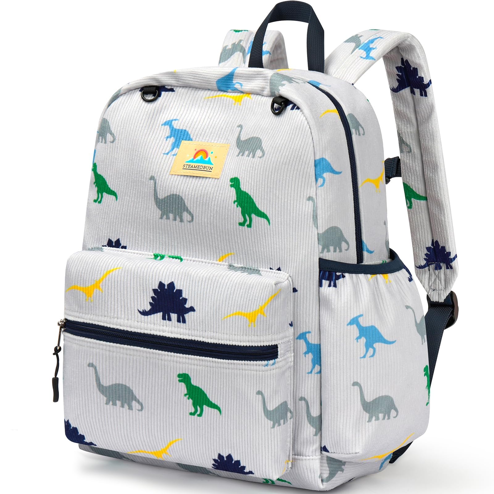 STEAMEDBUN Corduroy Kids Backpack - Dinosaur Grey