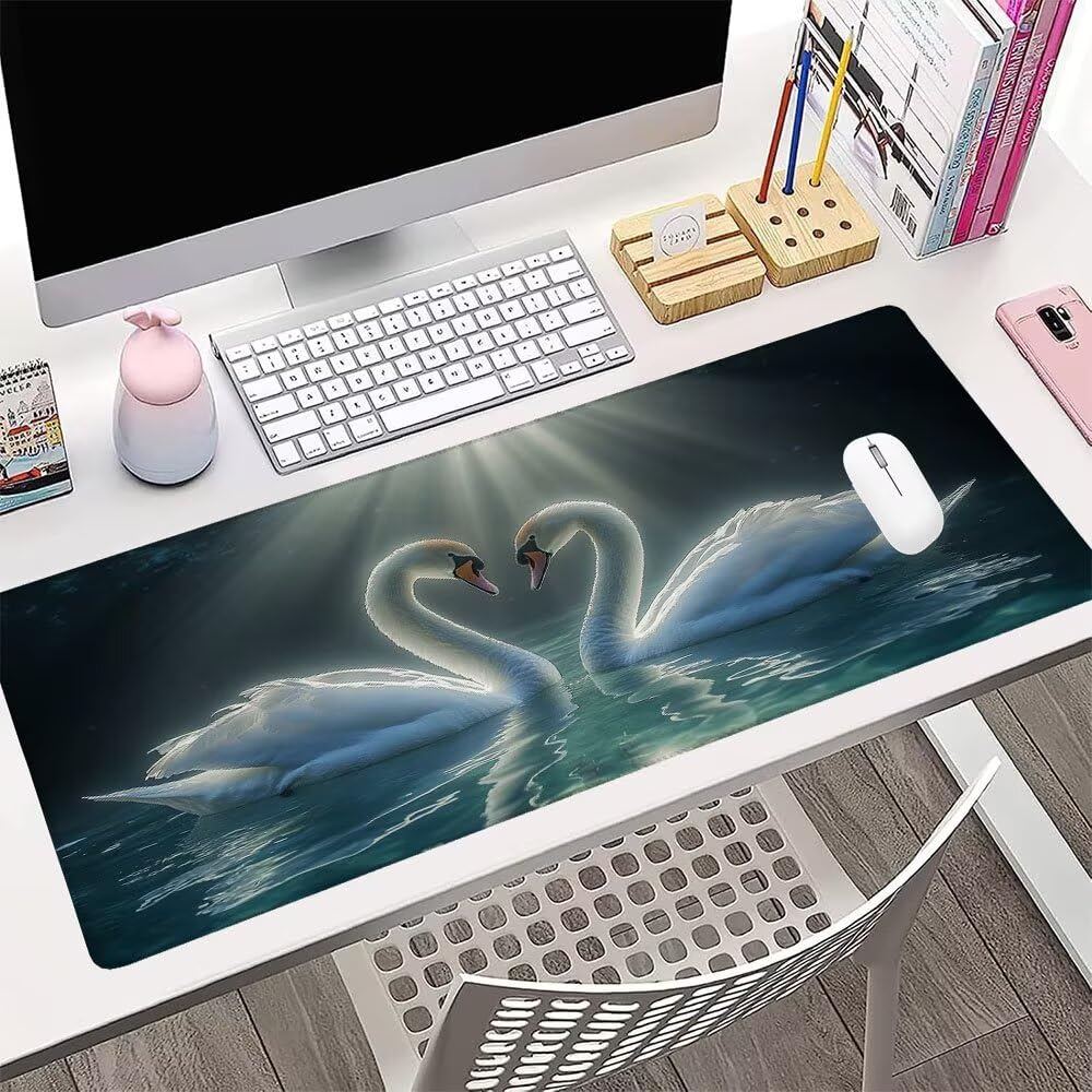 Alfombrilla de Mouse para Juegos, Nero, XXL, Antideslizante, Impermeable, Diseño de Cigno, Extendido, Grande, 1200x600x3mm, para PC, Laptop, Ufficio, Famiglia d-468