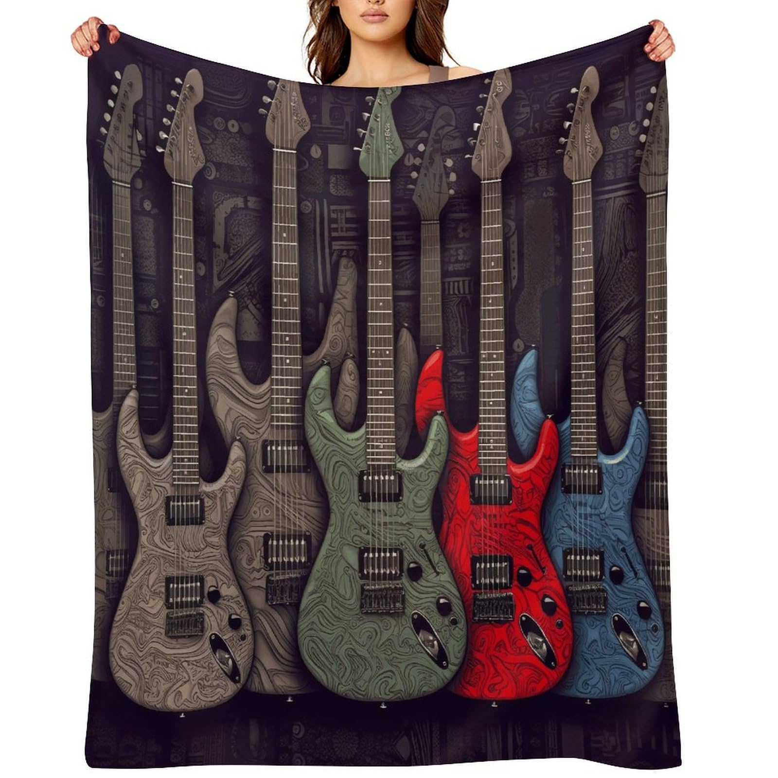 Guitar Pattern Throw Blanket for Couch and Bed Super Soft Warm Lightweight Throw Blankets Cozy Fuzzy Flannel Blanket Personalized Decorative Blankets for Sofa Decor 50"x60"