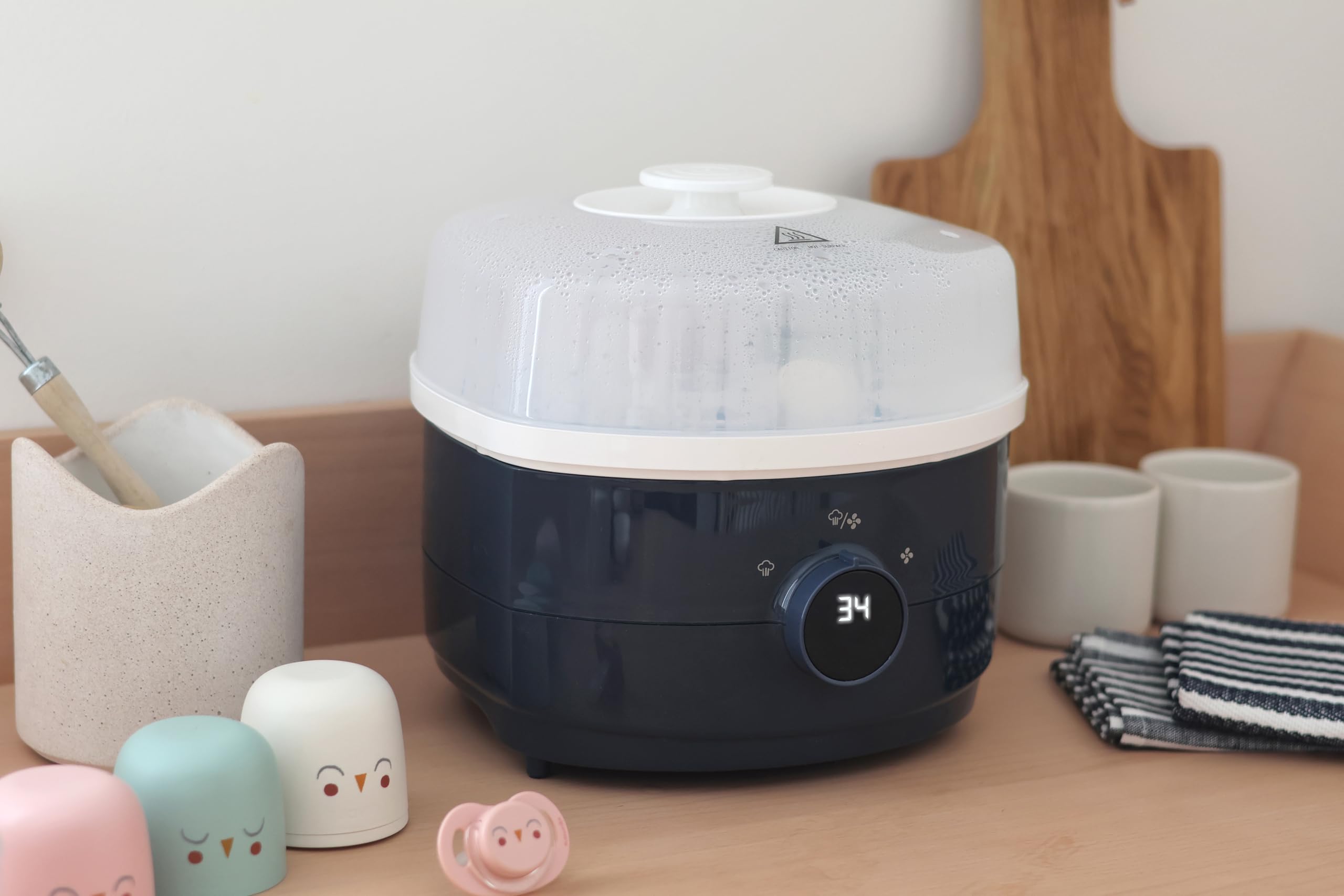 Béaba Esterilizador Secabiberones y Accesorios 2 en 1, 2 Compartimentos, 3 Modos, Elimina el 99.9% de las Bacterias, Gran Capacidad, Sin Filtro, Modular, Sencillo y Rápido, Steril'n'Dry, Azul Noche