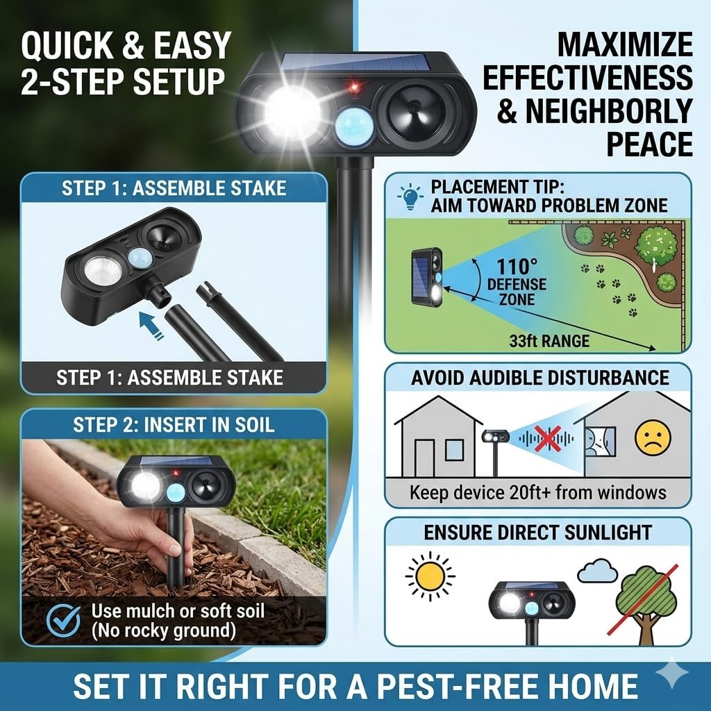 4Pack Feral Cat Repellent Outdoor Solar Ultrasonic Animal Repellent Outdoor with Motion Activated,Stray Cat Deterrent Device to Scare Deer Squirrel Rabbit Raccoon Skunk for Yard Lawn Garden 2026