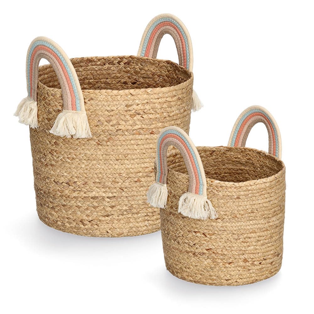 Zeller 14483 Rainbow - Cesta de almacenaje (algodón, 35 x 34 cm), diseño de arcoíris