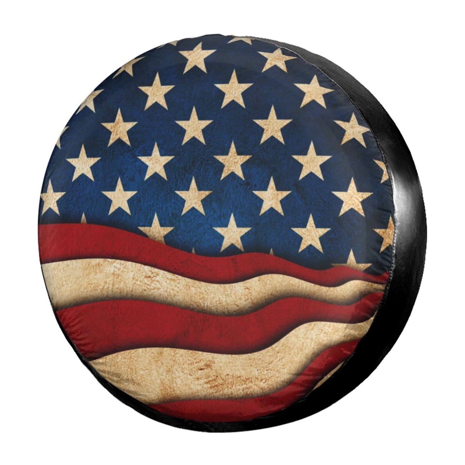 Dujiea Vintage American Flag Spare Tire Cover, Universal Wheel Tire Cover Dust-Proof Tire Protectors for Trailer Rv Van SUV Truck Camper and Many Vehicle 14 15 16 17 Inch
