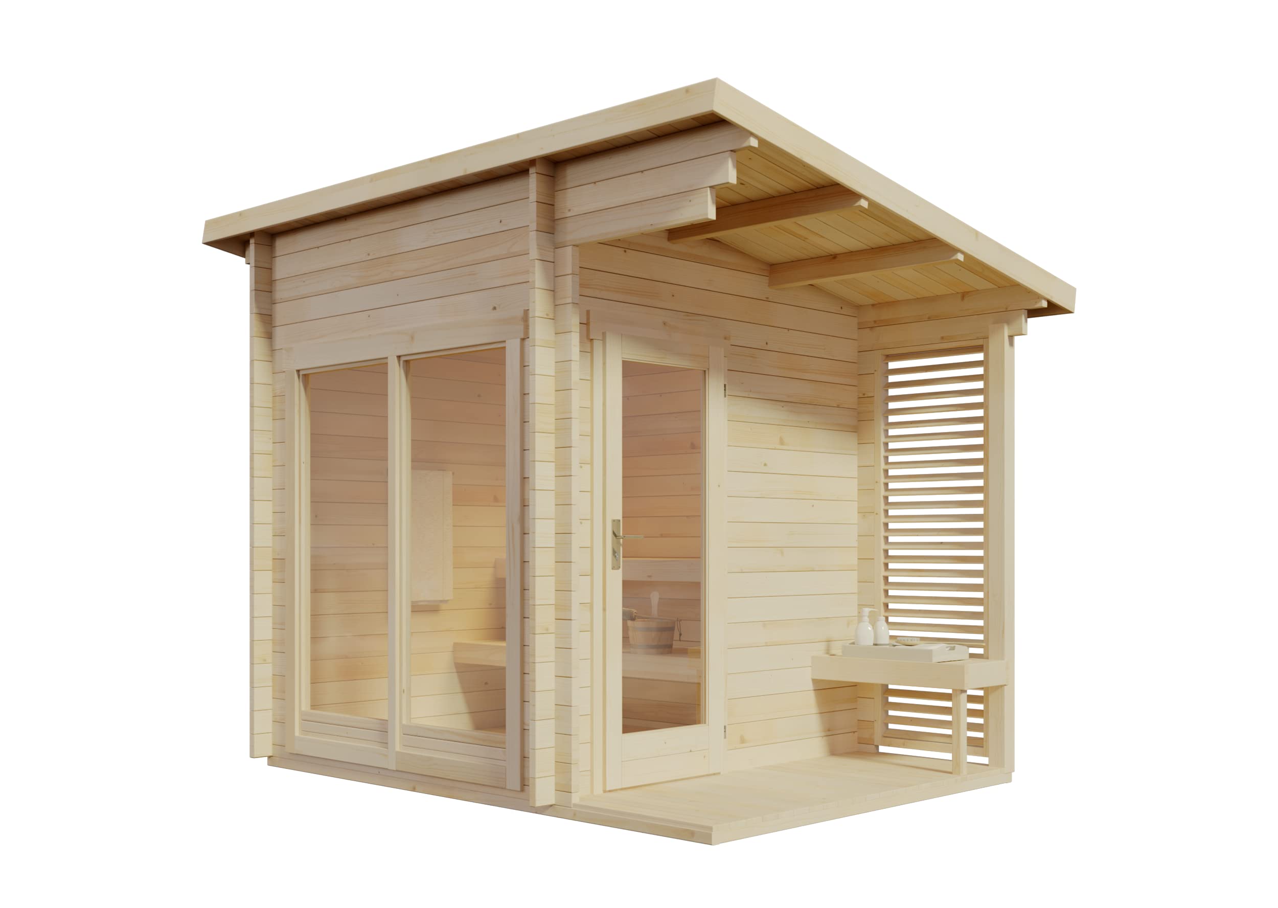 Gartensauna Außensauna Saunahaus Lizzy S 2 Sitzbänke aus Holz Wandstärke 40 mm