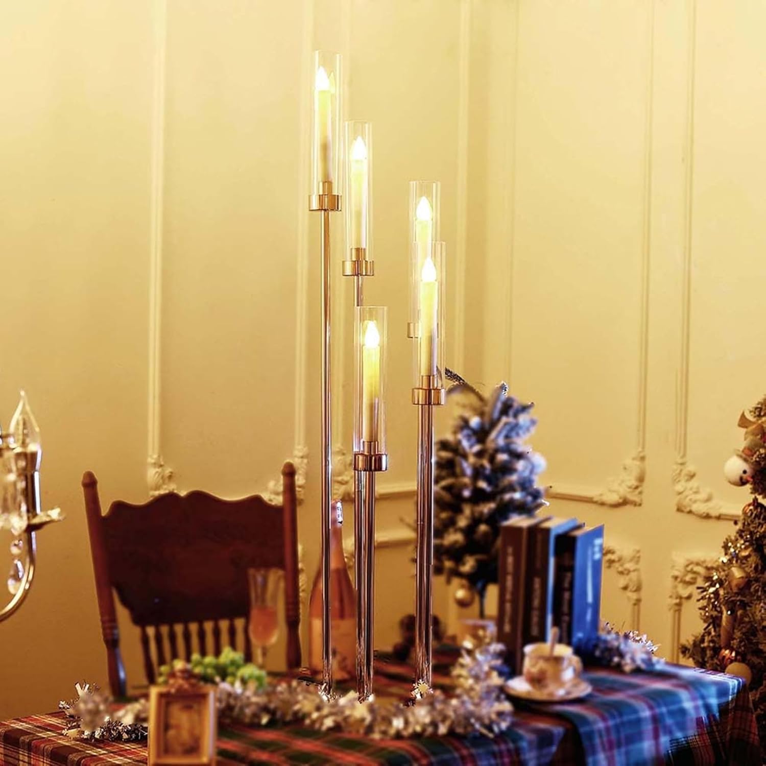 Candle Holder - Candelabra, Metal 7 Arms Candelabra with Clear Acrylic Shade, Floor Candle Holders for Wedding, for Table Centerpiece(8PCS)
