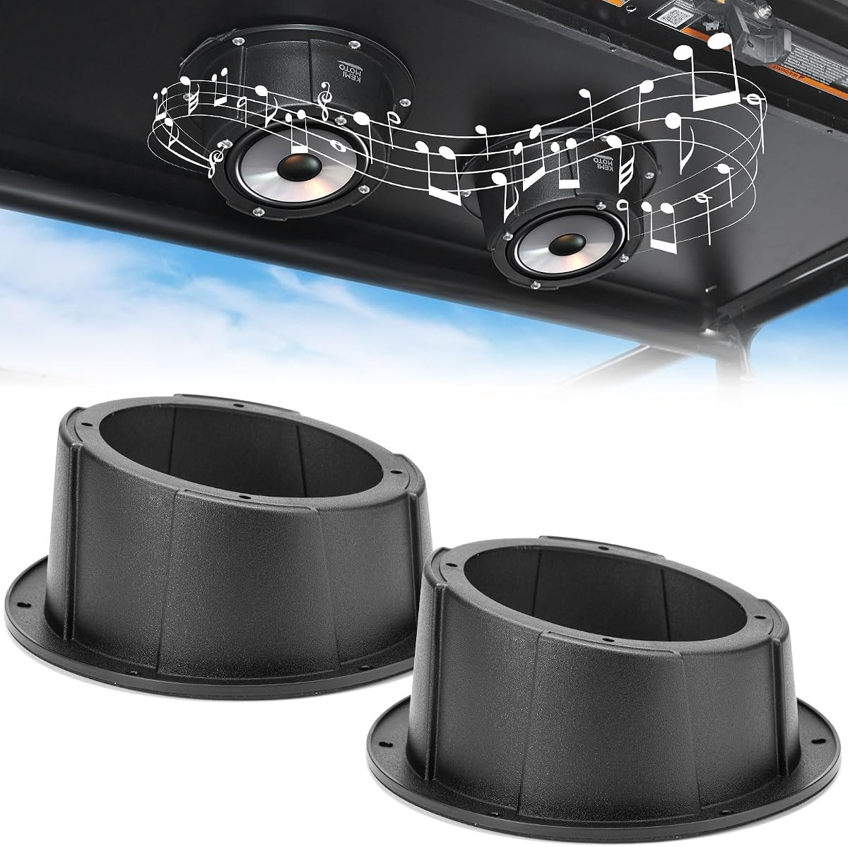 KEMIMOTO Cajas de altavoces en ángulo, universales para altavoces de 6,5" | 2 unidades, compatibles con UTV, RV, coches, barcos, baúles, remolques para montaje en superficie de 9,56 pulgadas, negro