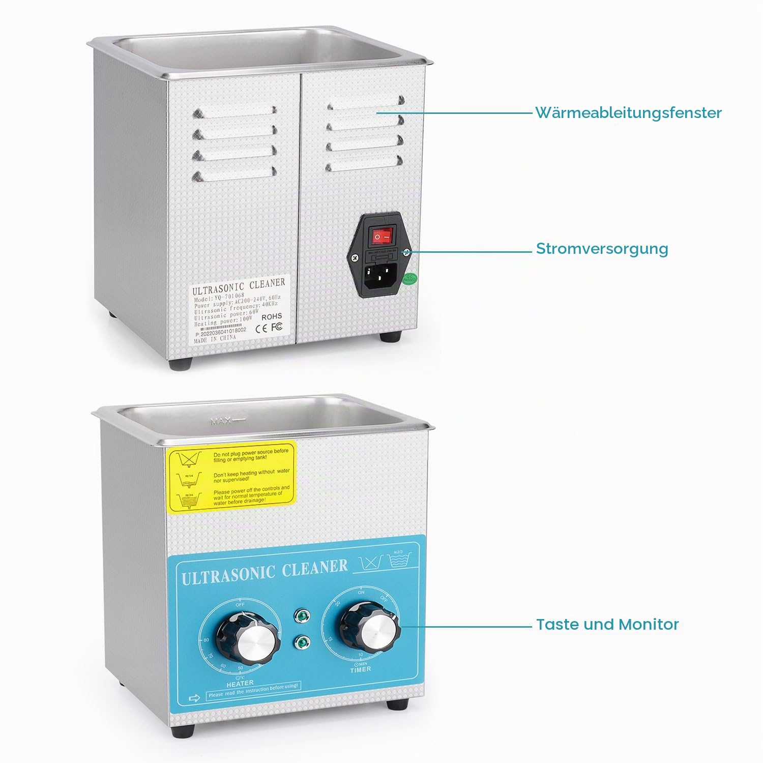 stonylab Ultraschallreiniger, 304 Edelstahl Allzweck-Ultraschallreiniger mit Mechanischem Bedienfeld für Heizung und Zeitschaltuhr für Labor 40kHz 220V, 2L