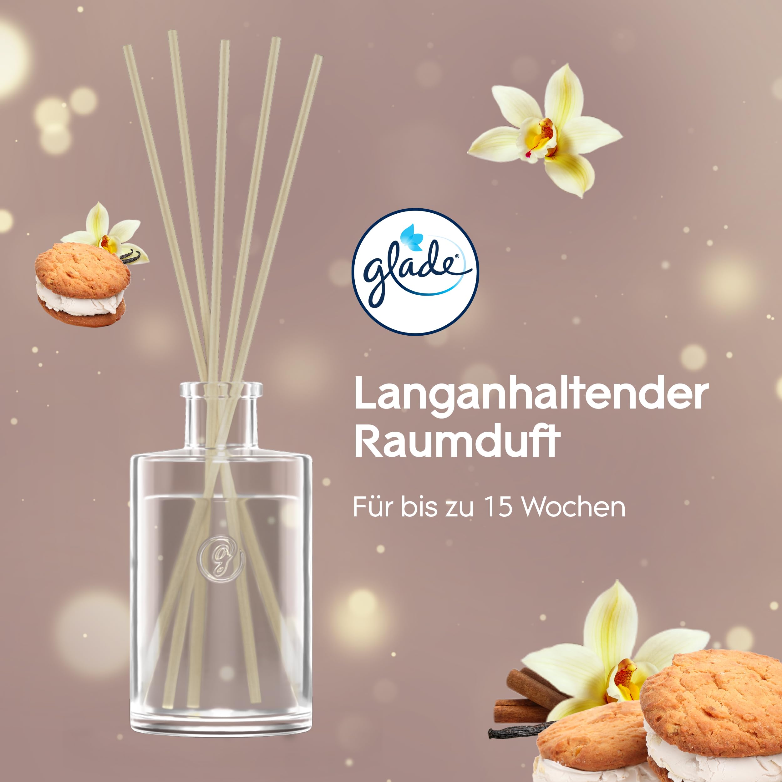 Glade Duftstäbchen Vanilla Cream Cookies, Raumduft, natürliche Öle, 50ml