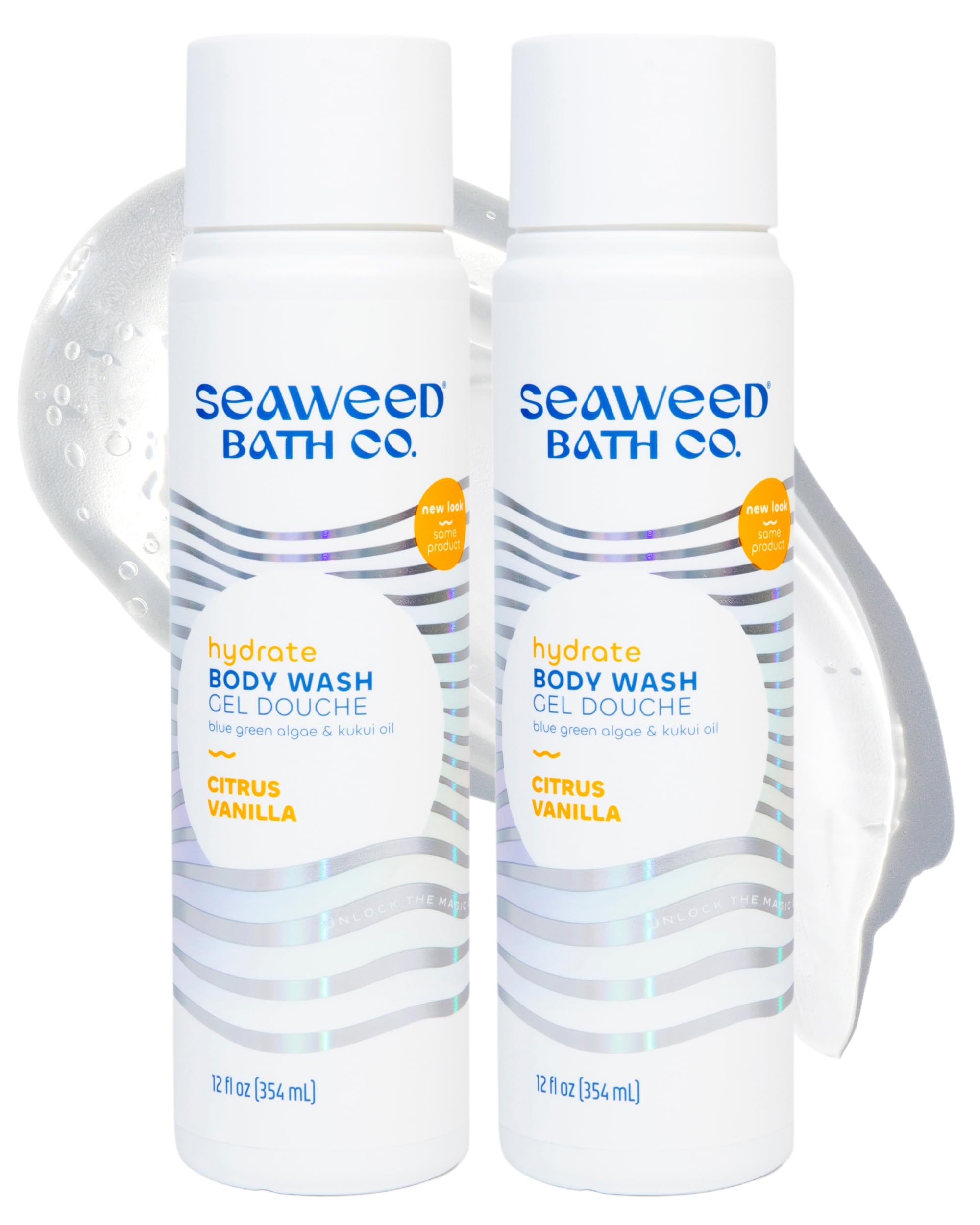 Seaweed Bath Co. Hydrate Body Wash, Citrus Vanilla, 12 oz (Pack of 2) | Foaming Shower Gel Cleanser with Natural Ingredients, Vegan, Paraben and