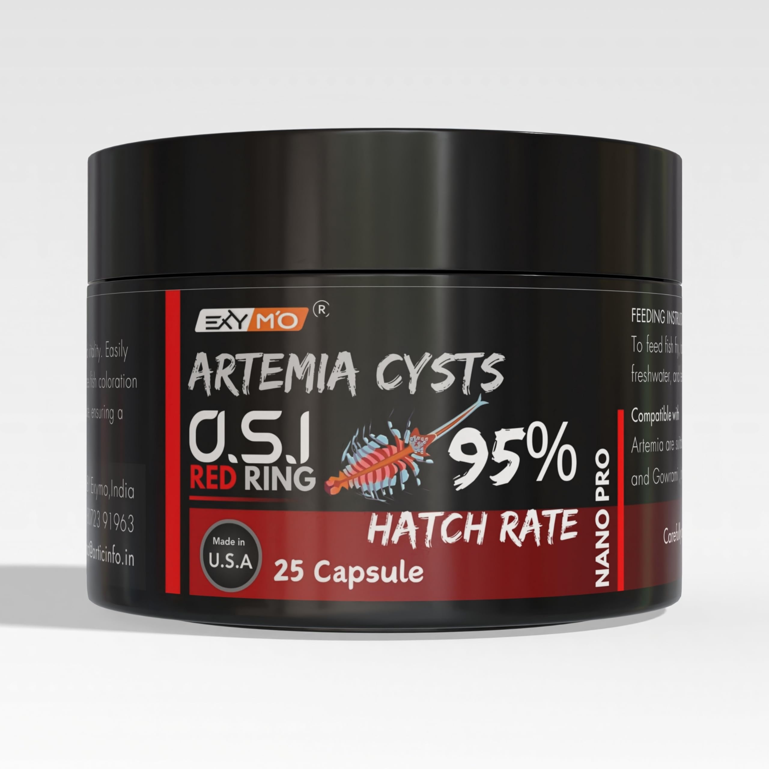 Artemia Capsules 25 Capsules, All Life Stages, Brine Shrimp Eggs Capsules 95% Hatching in 24 Hours (25 Red Ring Artemia Capsules)