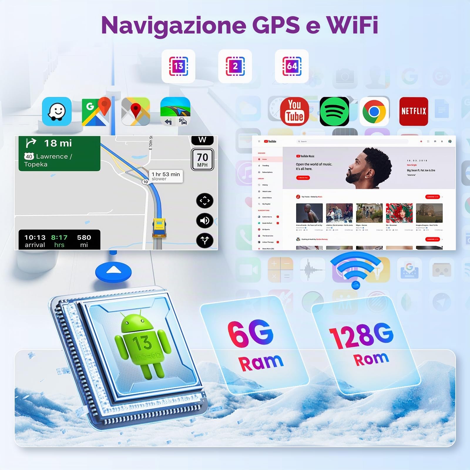 6G+128G 8-Core Autoradio per Ford Focus II mk2 Mondeo S-Max C-Max Galaxy Android Autoradio Bluetooth GPS, Hodozzy 7 Pollici Touchscreen Radio con CarPlay Wireless Android Auto, WiFi DSP FM RDS Camera