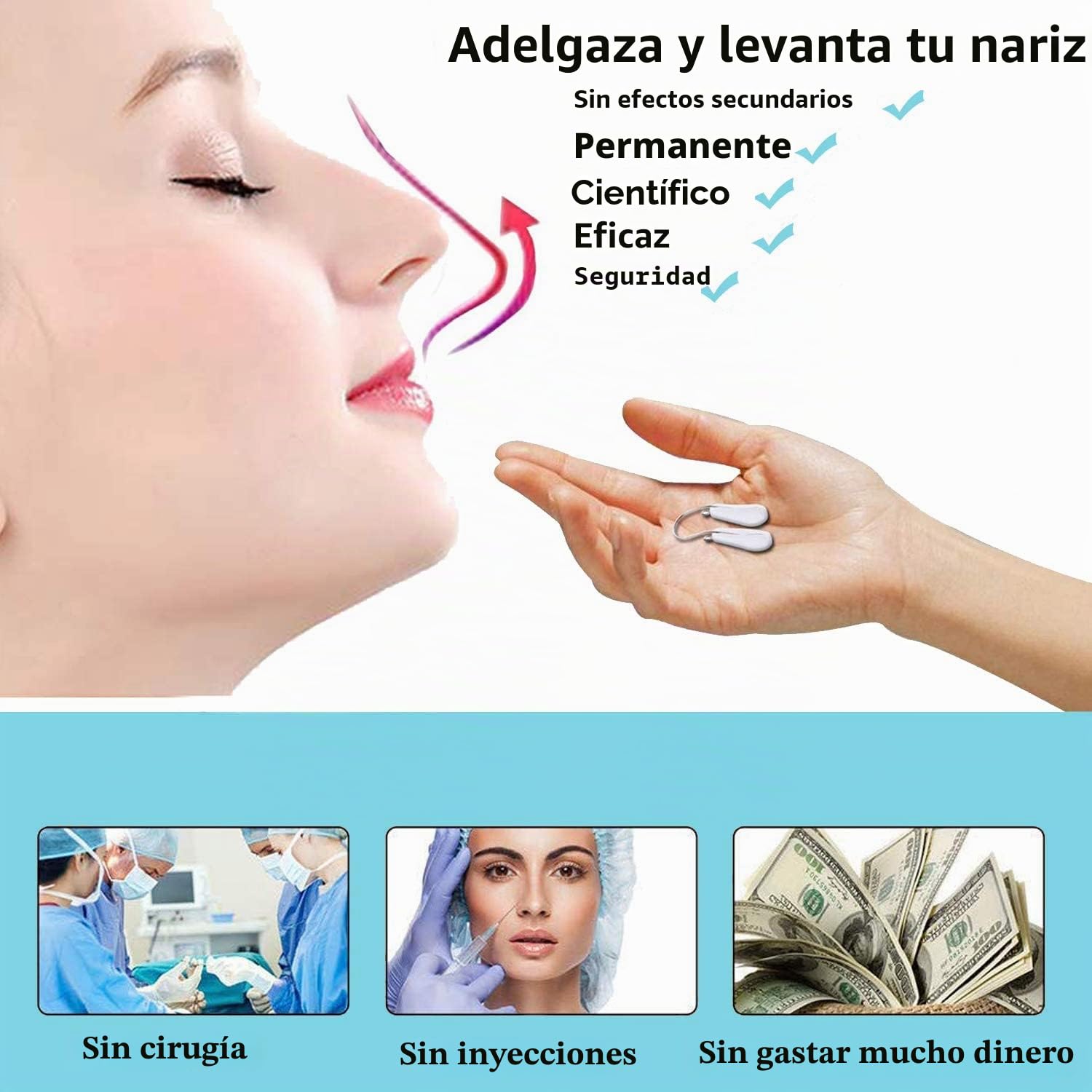 Corrector de Nariz, 2 Pinzas Moldeadoras Sin Dolor de Silicona Para Levantar y Estirar el Puente Nasal Sin Cirugía - Herramienta de Belleza