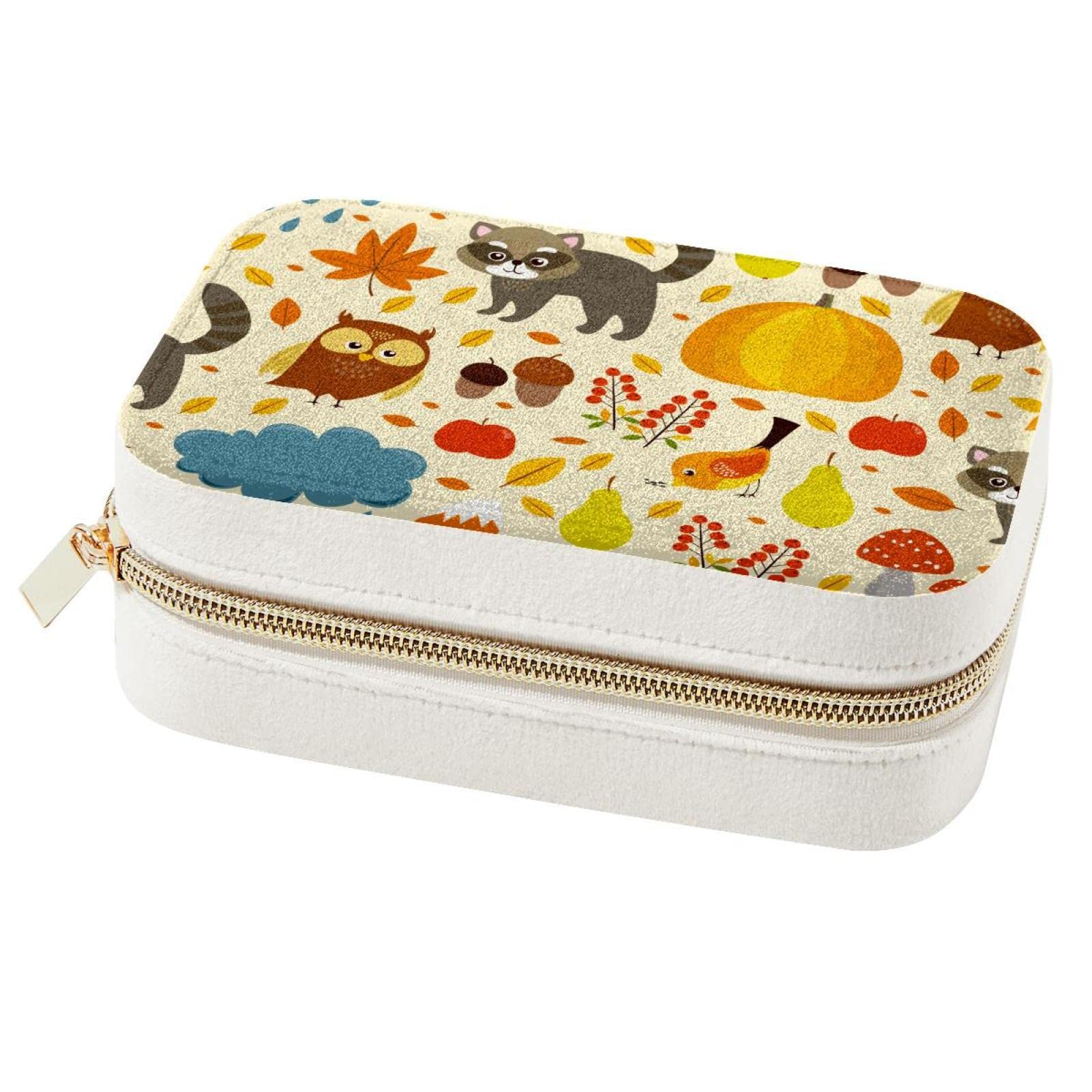 Boîte à bijoux portable à motif automnal et velours pour voyage