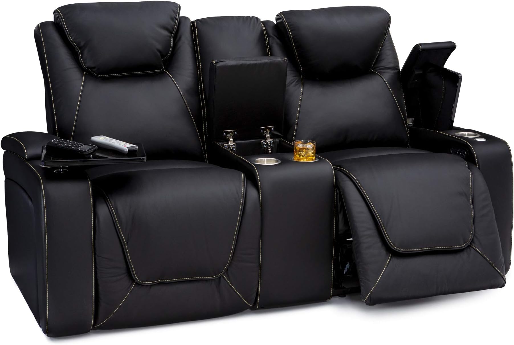 Seatcraft Vienna Home Theater Seating Black Loveseat with Storage