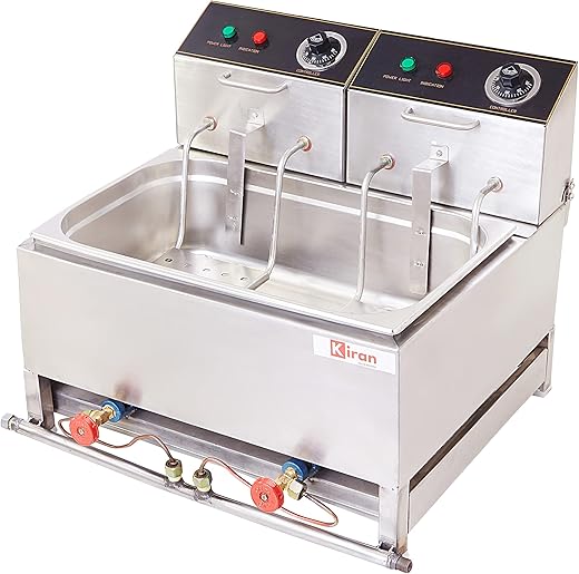 Kiran Enterprise Stainless Steel Electric & Gas 16 Liter Deep Fryer For Bulk Frying for Restaurant and Kitchen and commercial Use