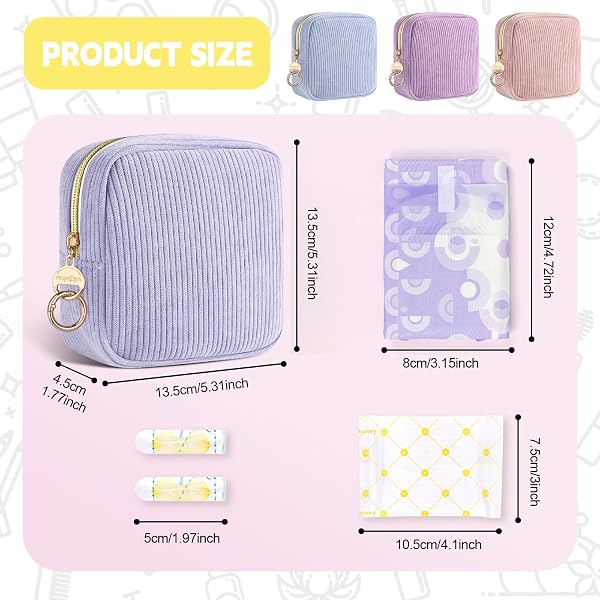 Neceser Compresas 2 Bolso de Almacenamiento para Compresas Algodon Tampones Bolsa Menstrual con Cremallera de Servilletas Sanitarias Bolsas Portátil para Mujers Regalo Adolescentes Niña(Rosa&Viola) - 2