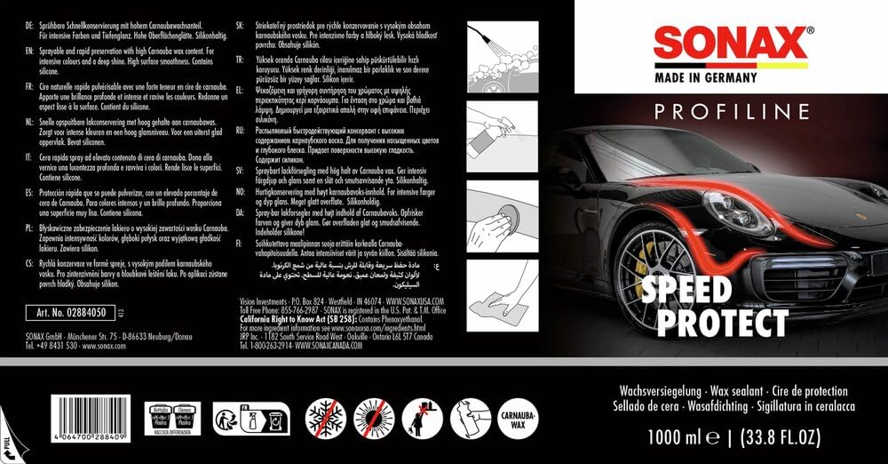 SONAX PROFILINE SpeedProtect (1 Litro) conservazion ad elevato contenuto di cera di carnauba. Per colori intensi e brillantezza profonda | Art.02884050