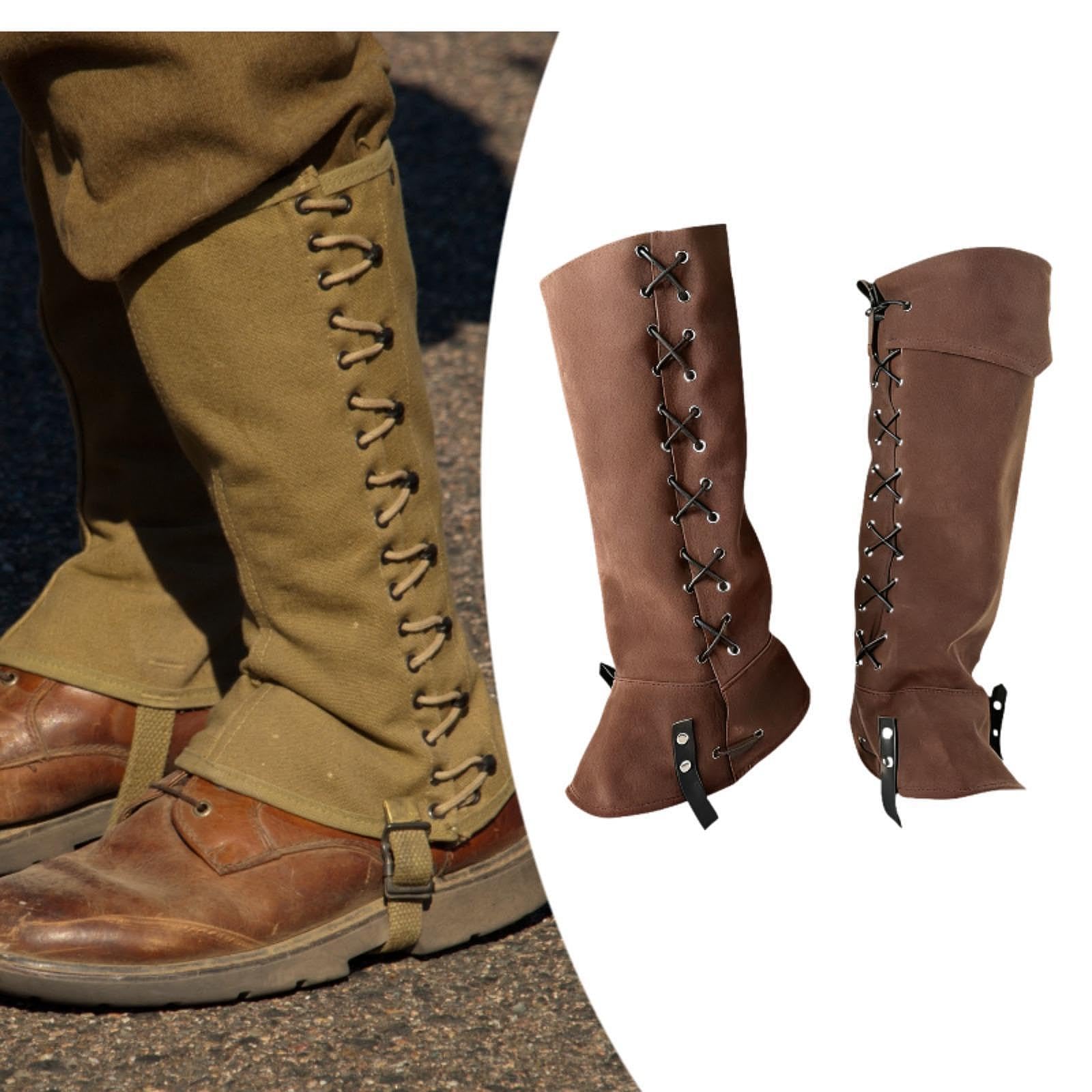 Cubrebotas de Pirata con Polainas Medievales Ligeras, Protectores de Piernas Steampunk, Cubrezapatos Universales, Accesorio de Disfraz para Hombres, a, Caqui