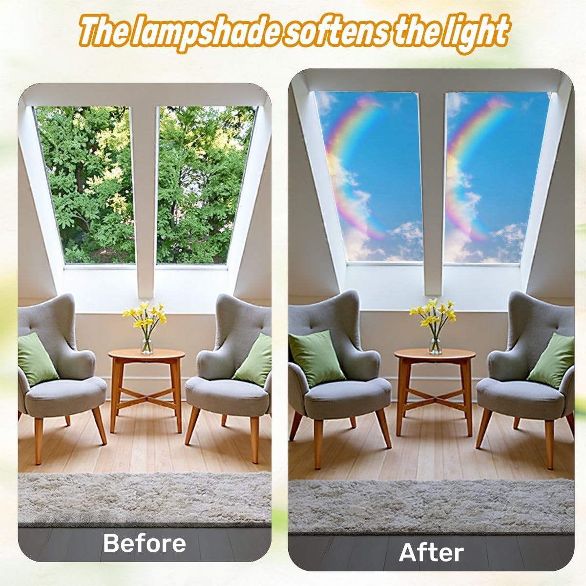 Fluorescent Light Covers for Ceiling Lights Rainbow Cloudy Sky Easy to Install Magnetic Light Filter for Classroom Office Hospitals School Home Decor