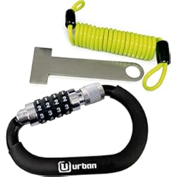 Antirrobo De Manillar URBAN UR140 Candado para Casco Moto, Mosquetón Candado para Casco Ligero, Antirrobo Casco con Código Seguridad Combinación Kit Bloqueo + Cable de Acero Flexible + Adaptador