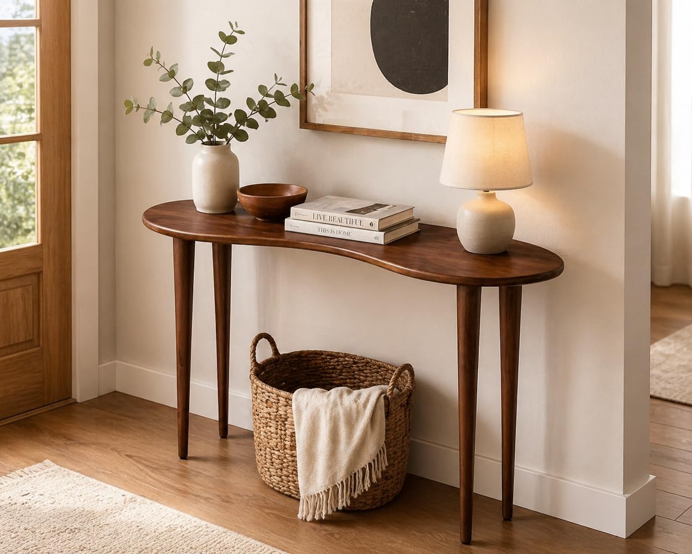 KASTAA Solid Wood Console Table – 48” Curved Entryway Table, Modern Narrow Sofa Table with Smooth Edges & Sturdy Legs, Mid-Century Accent Table for Living Room, Hallway & Entryway-image-41
