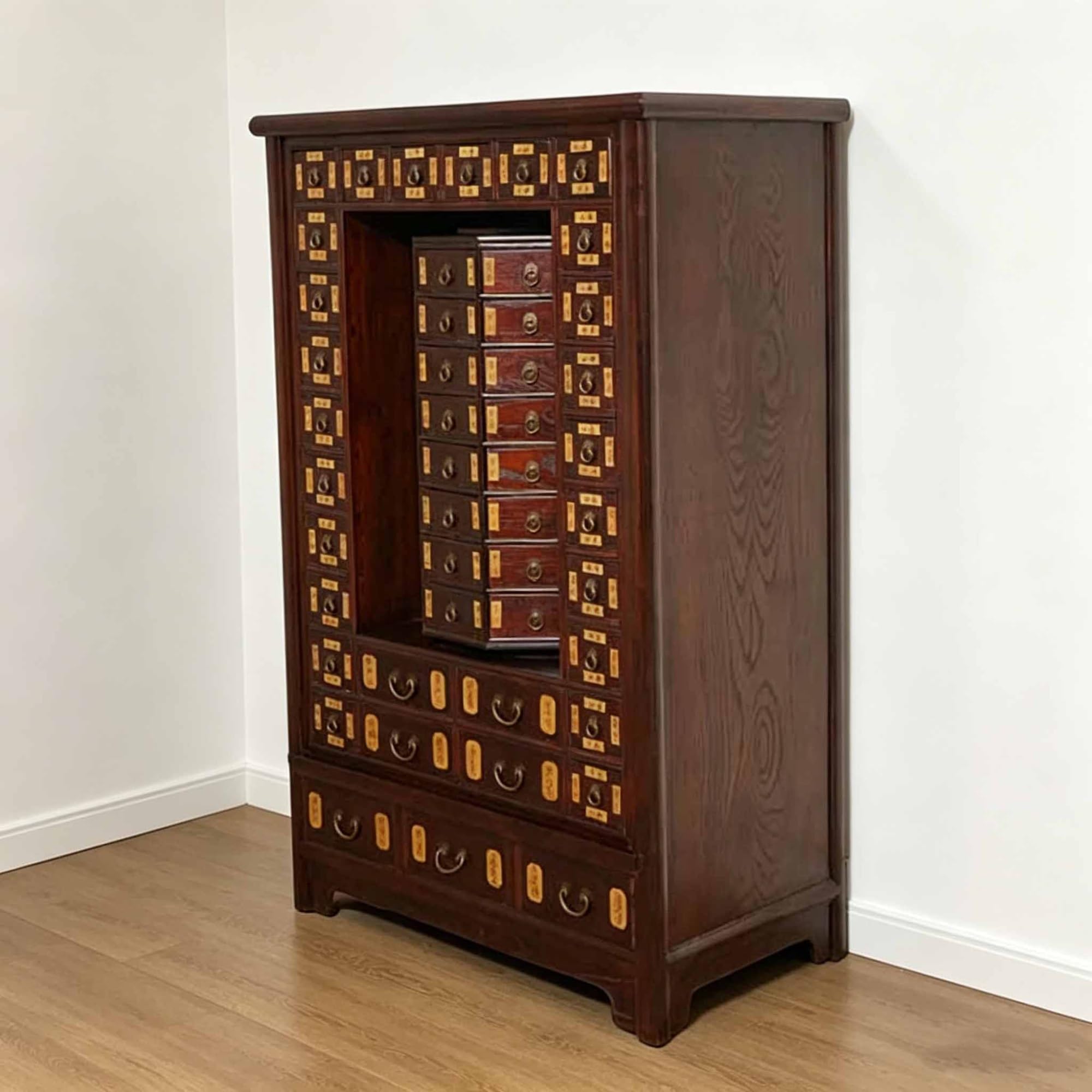 Apothecary Cabinet with 95 Drawers, Solid Wood Freestanding Library Card Catalog Curio Cabinet, Rotatable Chests Herb Storage Box for Herb, Jewelry, Makeup & Tools(A)
