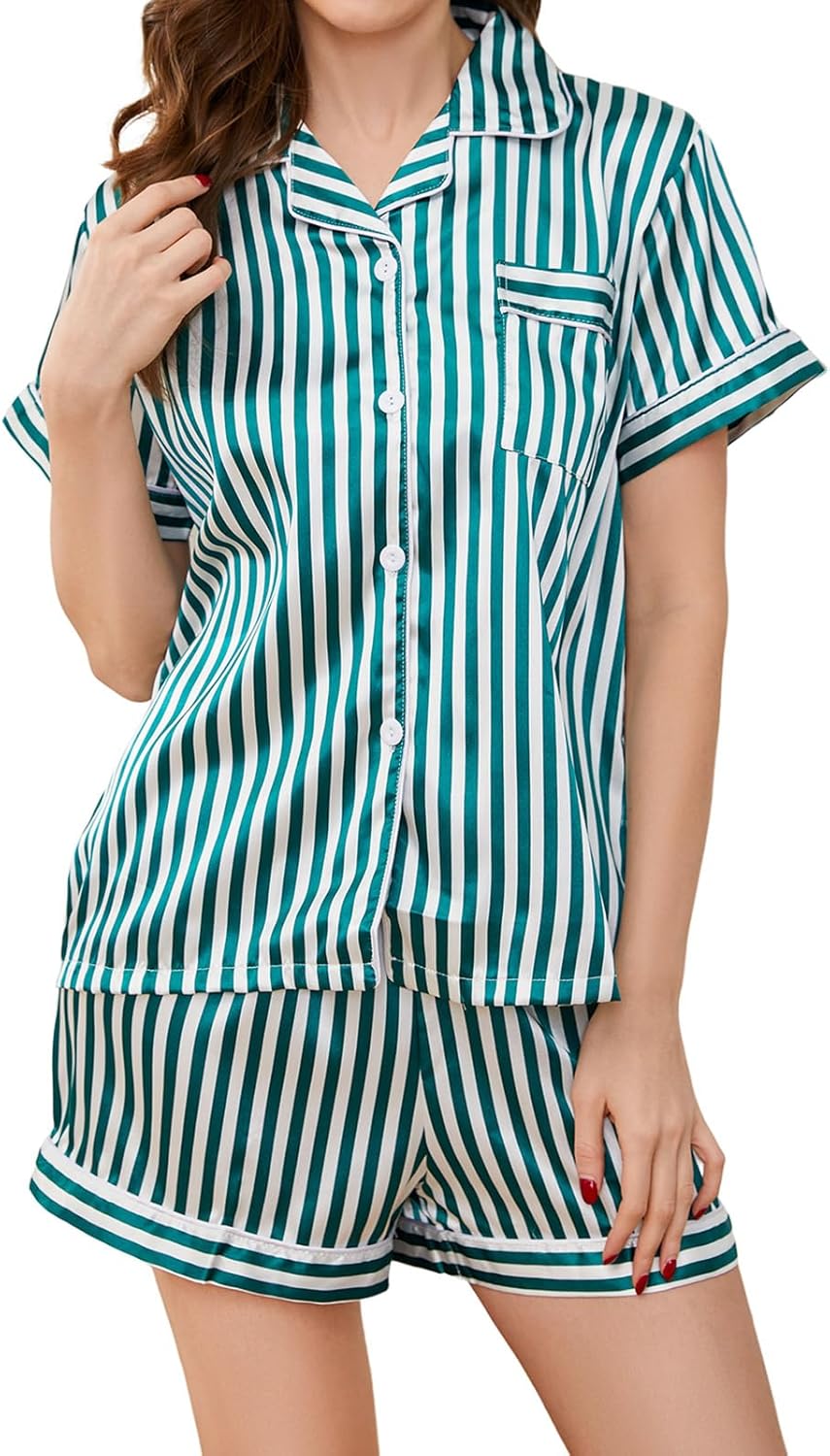 Women's Silk Pajamas - Button Up Satin PJs with Notch Collar - 2 Piece Satin Pajamas Set