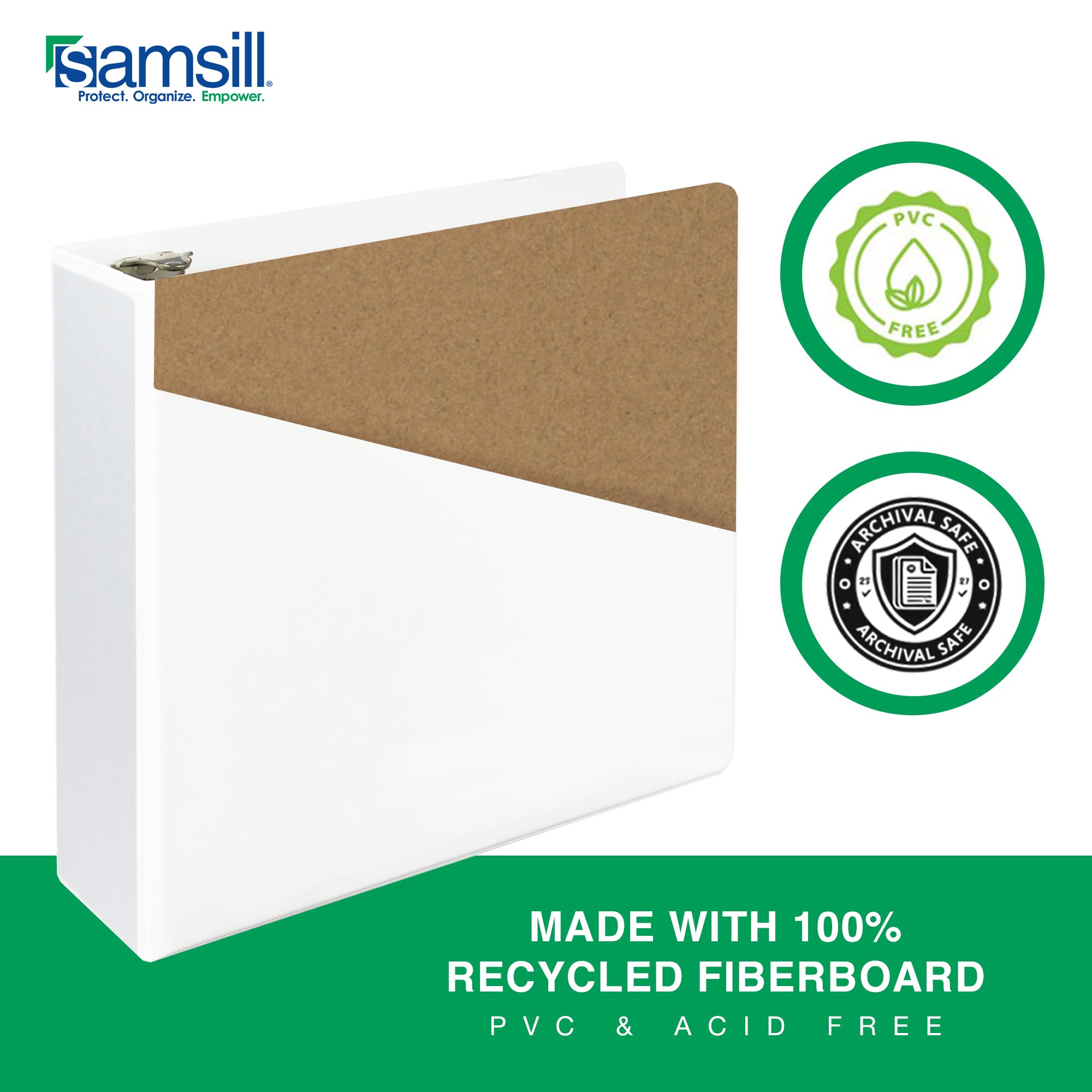 Samsill Raccoglitore resistente da 7,6 cm, prodotto negli Stati Uniti, raccoglitore ad anelli a D, copertina trasparente personalizzabile, bianco perla, contiene 625 pagine