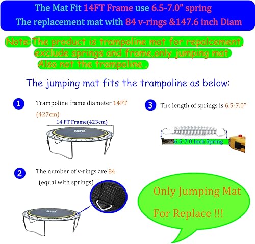 Miniatura 3 de Alfombrilla de repuesto para cama elástica, se adapta a marco redondo de 14 pies, con 72 80 84 88 96 anillos para elegir, se adapta a resortes de