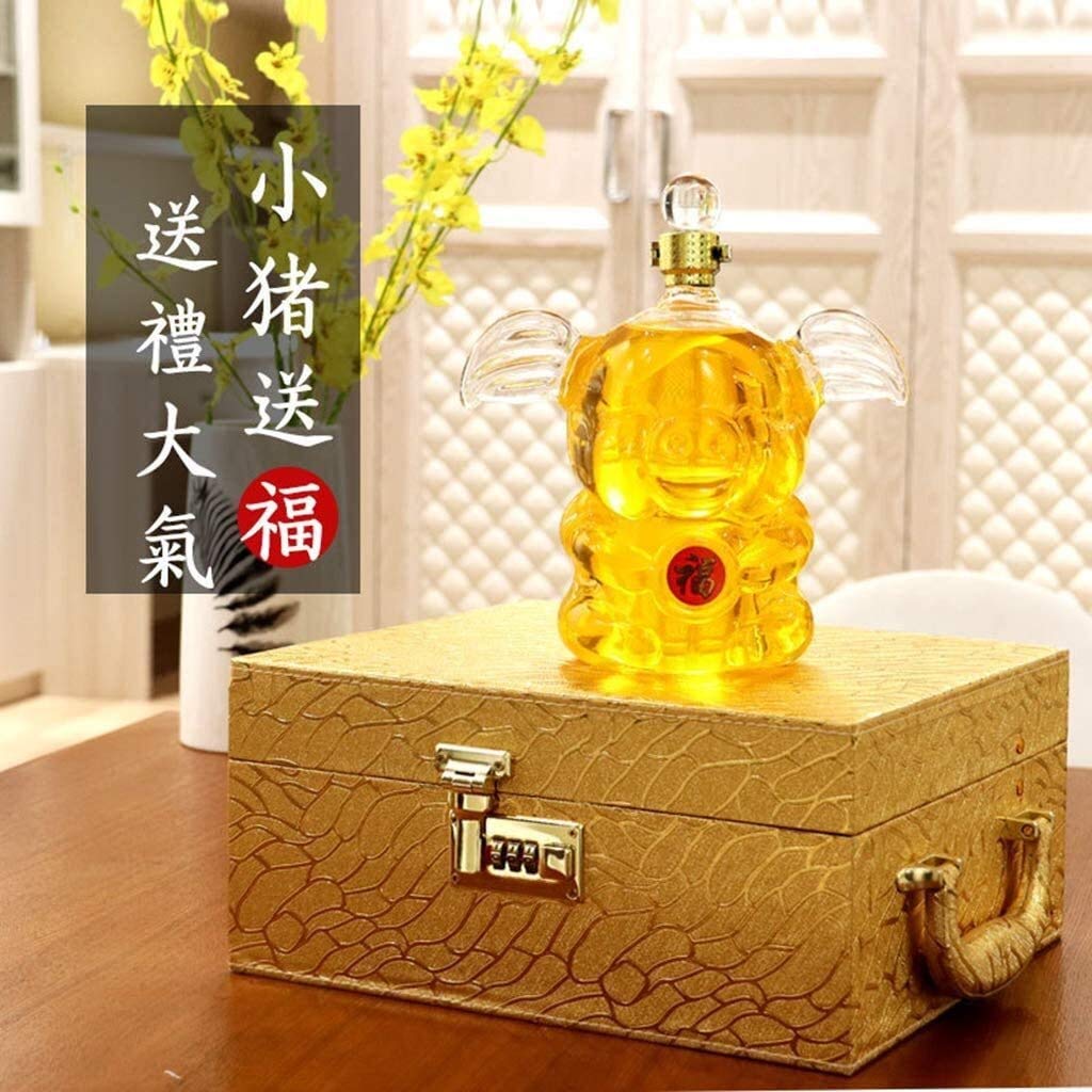Karafka do whisky i zestaw kieliszków zestaw karafki do wina, 500/1000 ml spersonalizowana karafka z czerwonym winem zwierzęcym, ręcznie dmuchane szkło kryształowe, butelka wina w kształcie bestii prezent wino - kształt świni (rozmiar: 1000 ml)