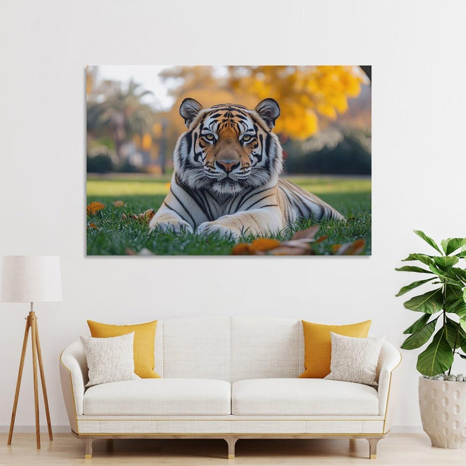 Junmoney Room Decor Wall Art Tiger Resting in A Grassy Field, 20x30inch(50x75cm), for Flats, Guest Rooms Or Compact Rooms, Wall Decor with Flexible Room Appeal