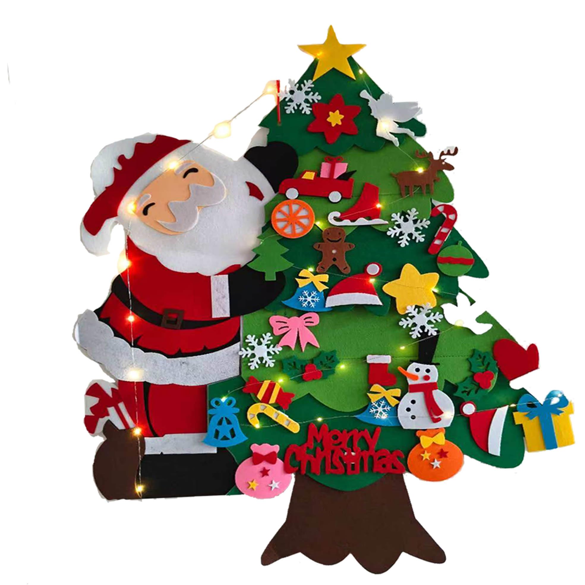 Aiyoupin DIYクリスマスツリー 壁掛けクリスマスツリー ミニ装飾DIYフェルトとクリスマスギフト＆32個の取り外し可能な装飾品DIYフェルトツリーの壁掛けツリー、子供向けのギフト飾り 子供クリスマスプレゼント (幅80cm×高さ100cm)