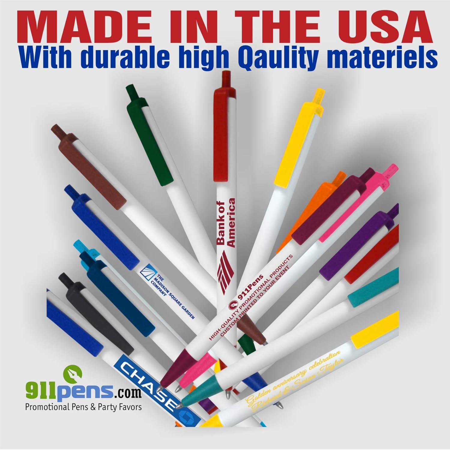 USA Made, Personalized Writing Ink Ballpoint Novelty Pens, Custom Printed with Your Logo & Text (Pack of 100 White Pens with Purple Trim)