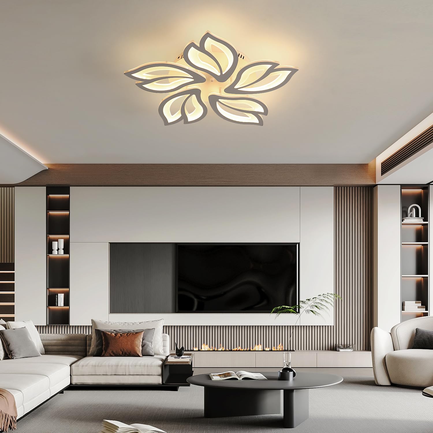 Comely Plafonnier LED Dimmable, 45W Creative 5 Pétales avec Télécommande | 5200LM Luminaire Plafonnier LED, Lampe de Plafond Moderne pour Salon
