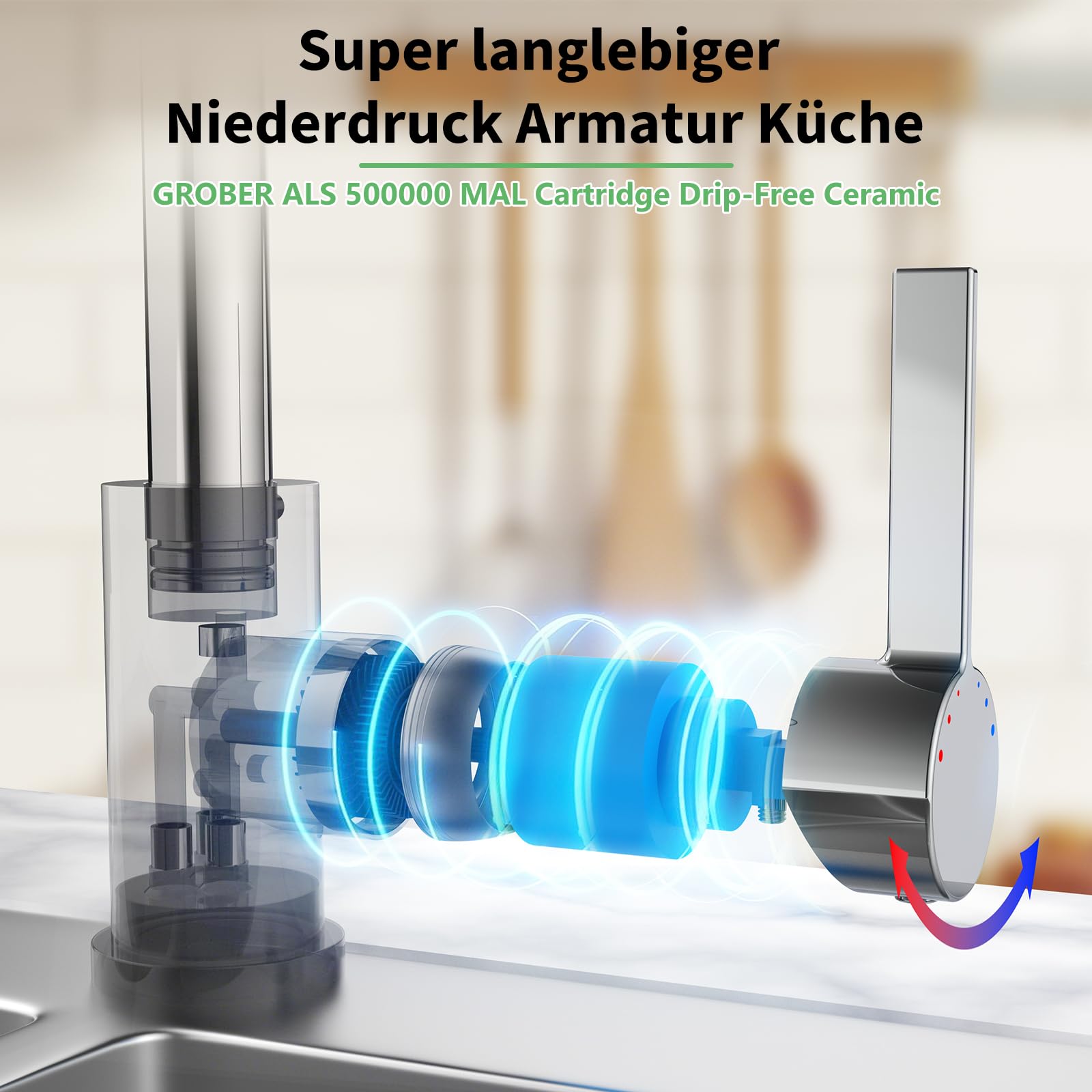 Wasserhahn Küche Klappbar 180°, Vorfenster Küchenarmaturen mit 2 Strahlarten, Wasserhahn umklappbar 360° schwenkbar Einhebelmischer Fensterarmatur (Chrom, Klappbar/Kein Niederdruckhahn)