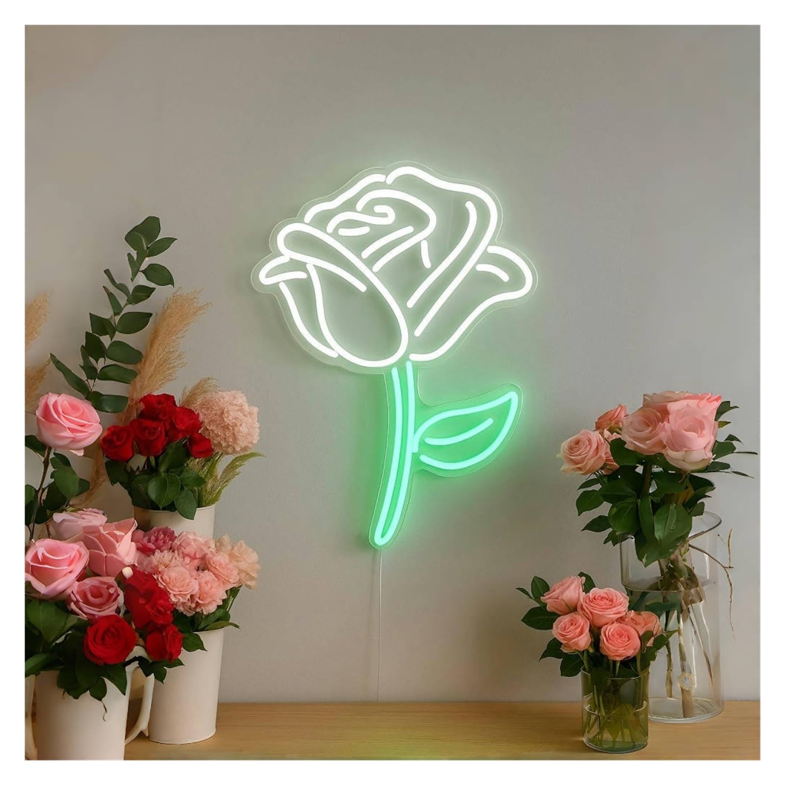 Shouxi B Sign Lamp Rose Neon Sign, Suitable For Home, Shop, Or Studio Decor With Dimmable 51Cm