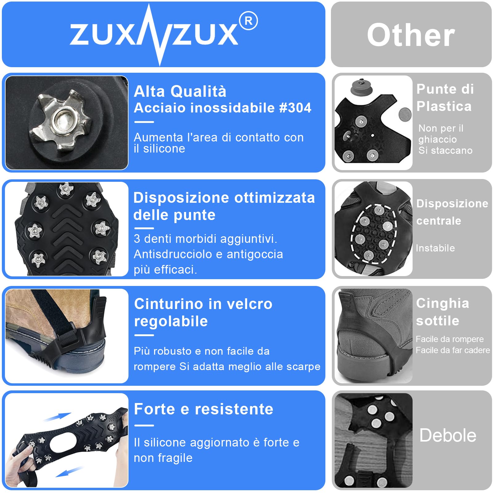 Ramponi Da Neve Per Scarpe - 10 Punte In Acciaio, Taglie S-XL, Per Trekking E Camminate Su Ghiaccio