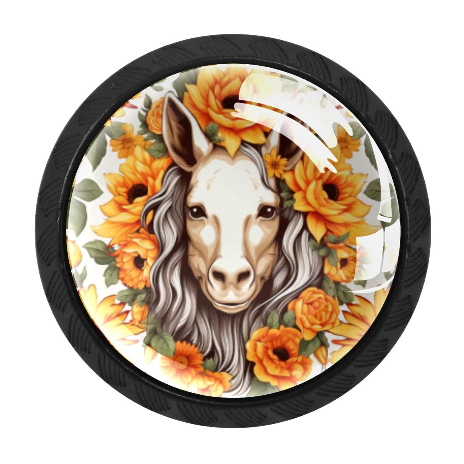 CHENZZZZ 4 Pack Black Unicorn Skull Sunflower Kitchen Handles, Cabinet Pulls Hardware for Cupboard Drawer Knobs Dresser Pulls