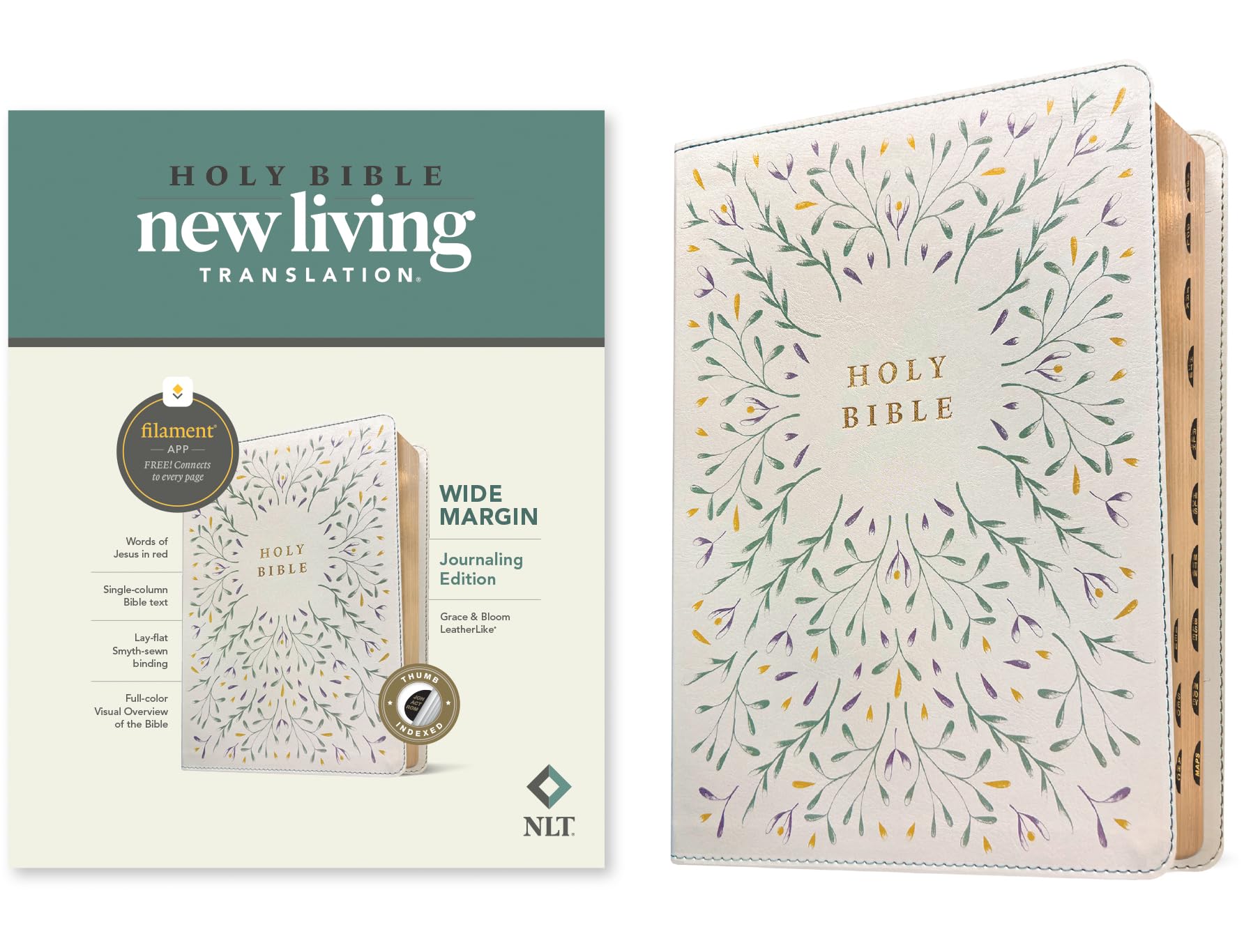 NLT Wide Margin Bible, Filament Enabled (LeatherLike, Grace & Bloom, Indexed, Red Letter): New Living Translation, Grace & Bloom, Leatherlike, Filament Enabled, Wide Margin, Indexed, Red Letter