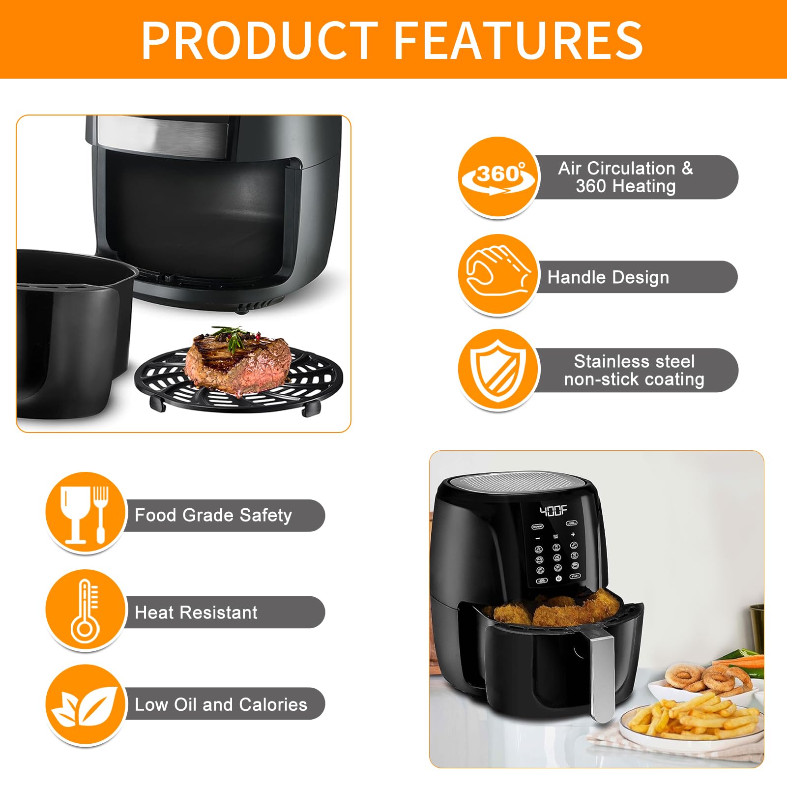 HQT Air Fryer Rack For Gourmia 5QT Models – Nonstick Crisper Plate With Handle, Dishwasher Safe